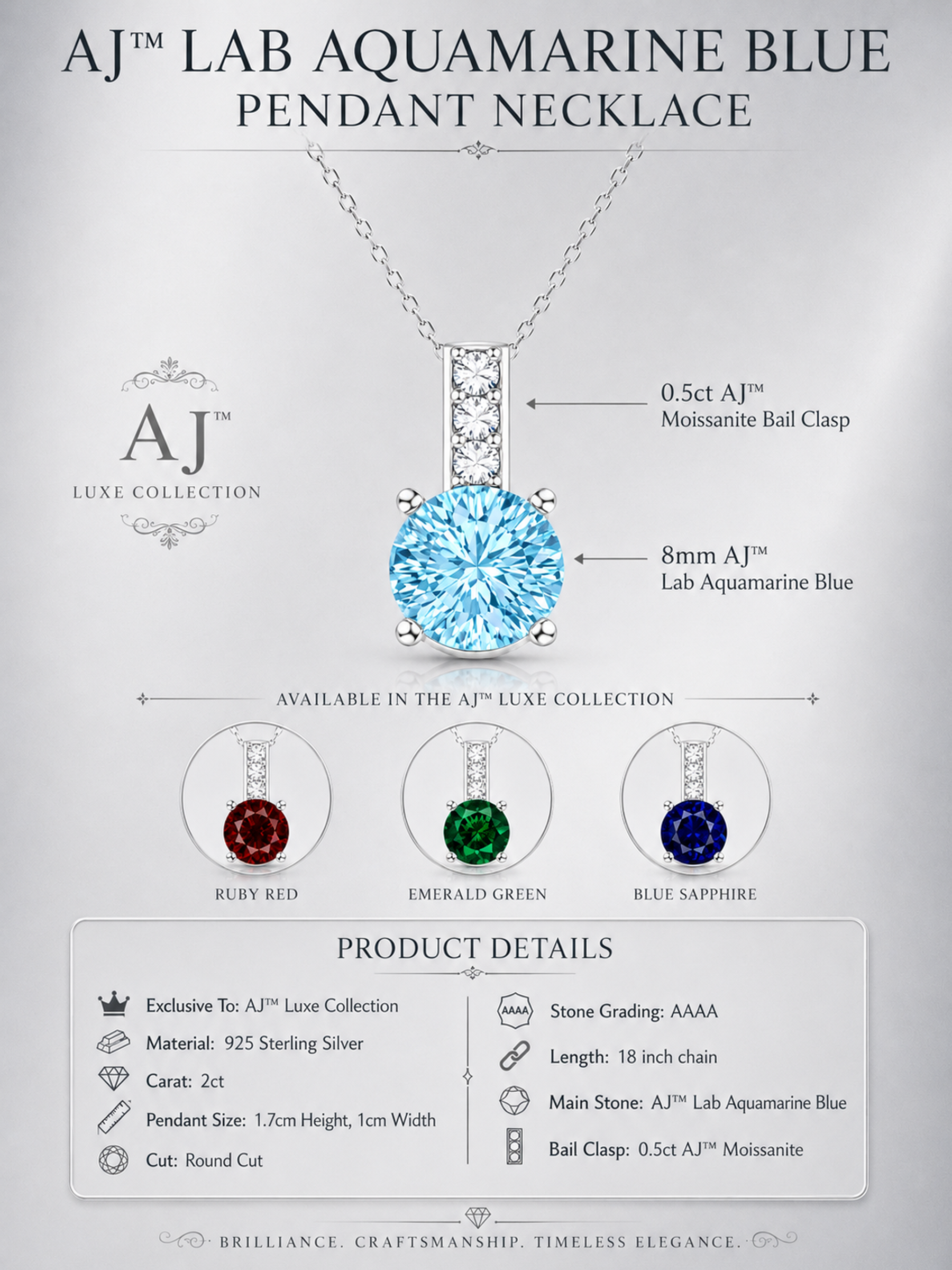 2Ct Lab Grown Aquamarine Blue & Moissanite Pendant Necklace