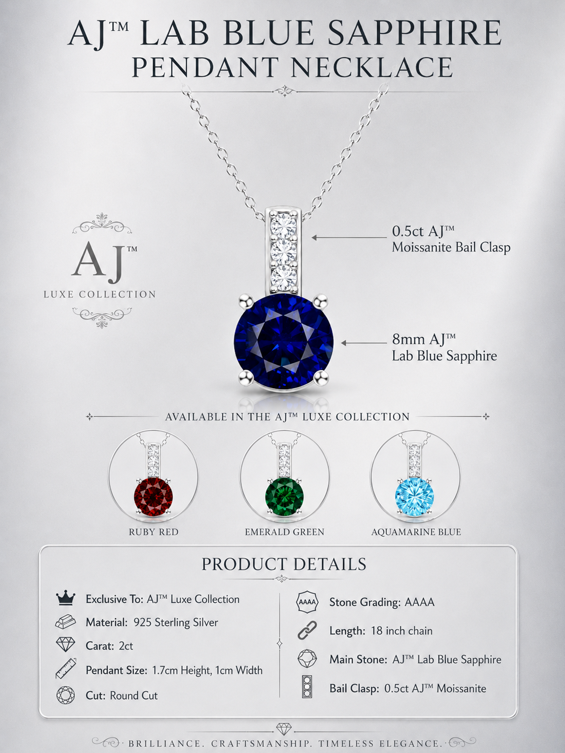 2Ct Lab Grown Blue Sapphire & Moissanite Round Cut Pendant Necklace