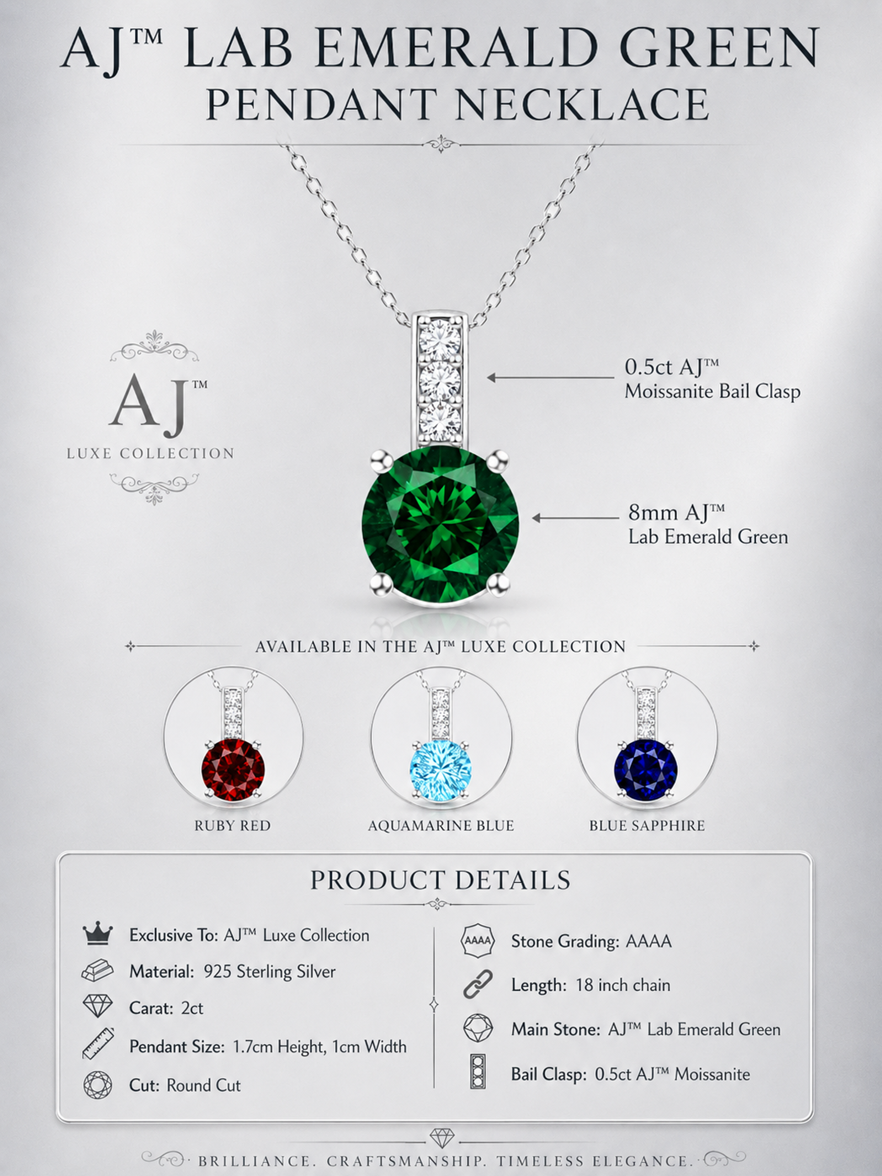 2Ct Lab Grown Emerald & Moissanite Pendant Necklace
