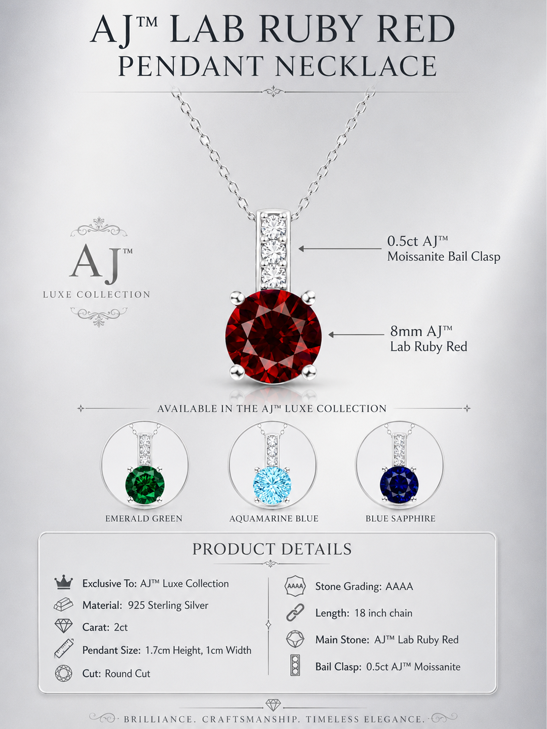 2Ct Lab Grown Ruby Pendant Necklace