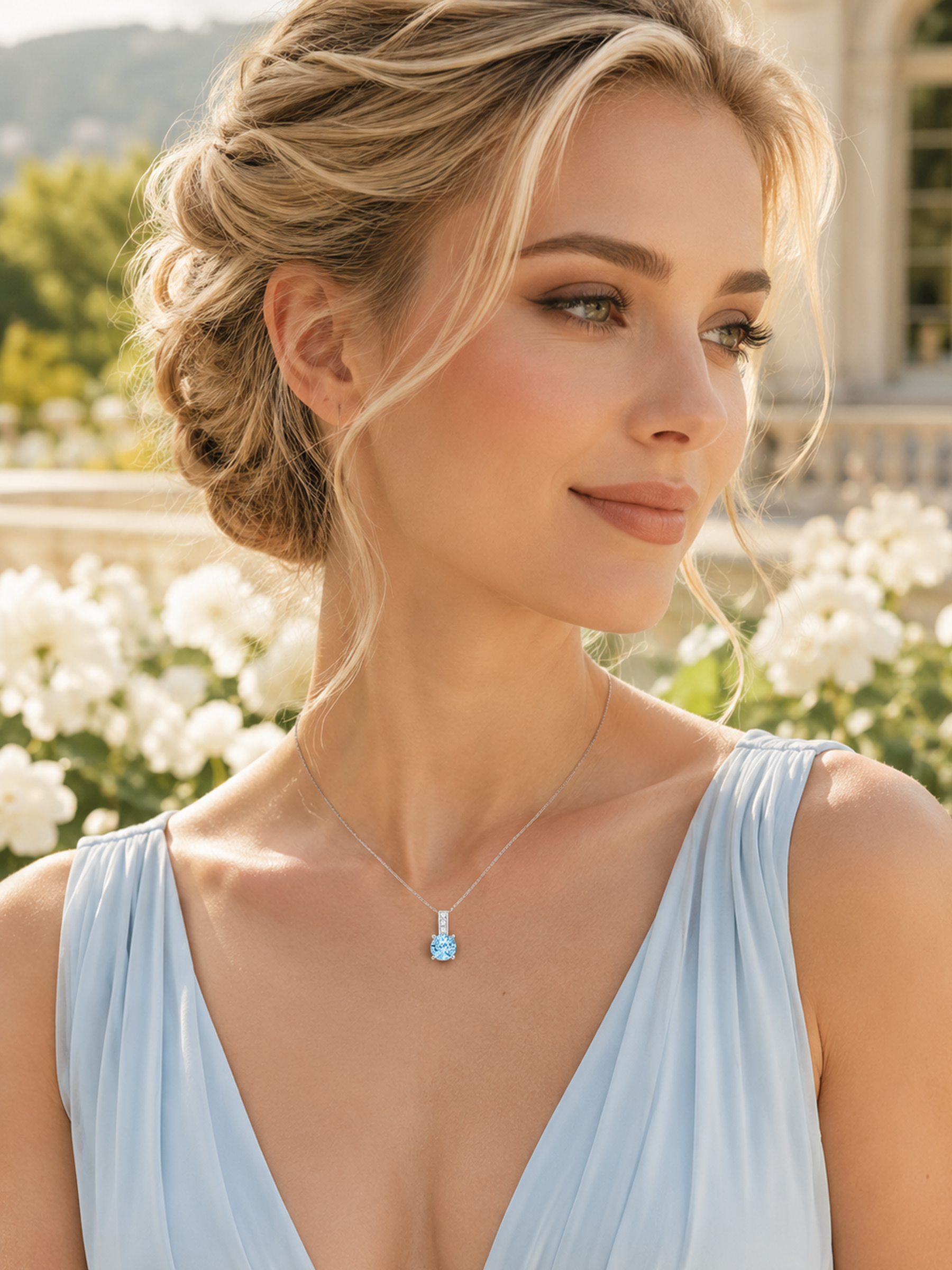 2Ct Lab Grown Aquamarine Blue & Moissanite Pendant Necklace