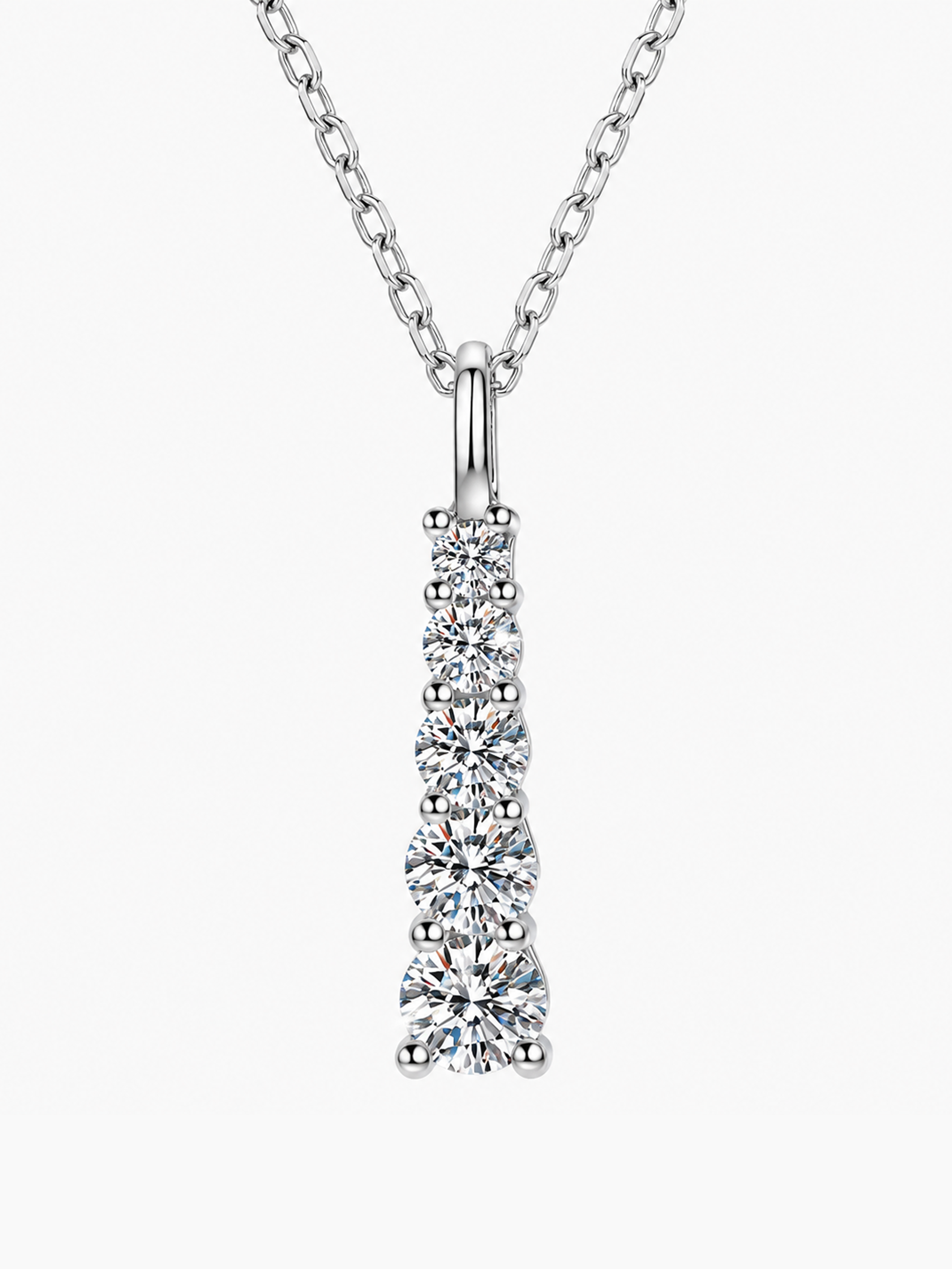 Silver Moissanite Trilogy Drop Necklace