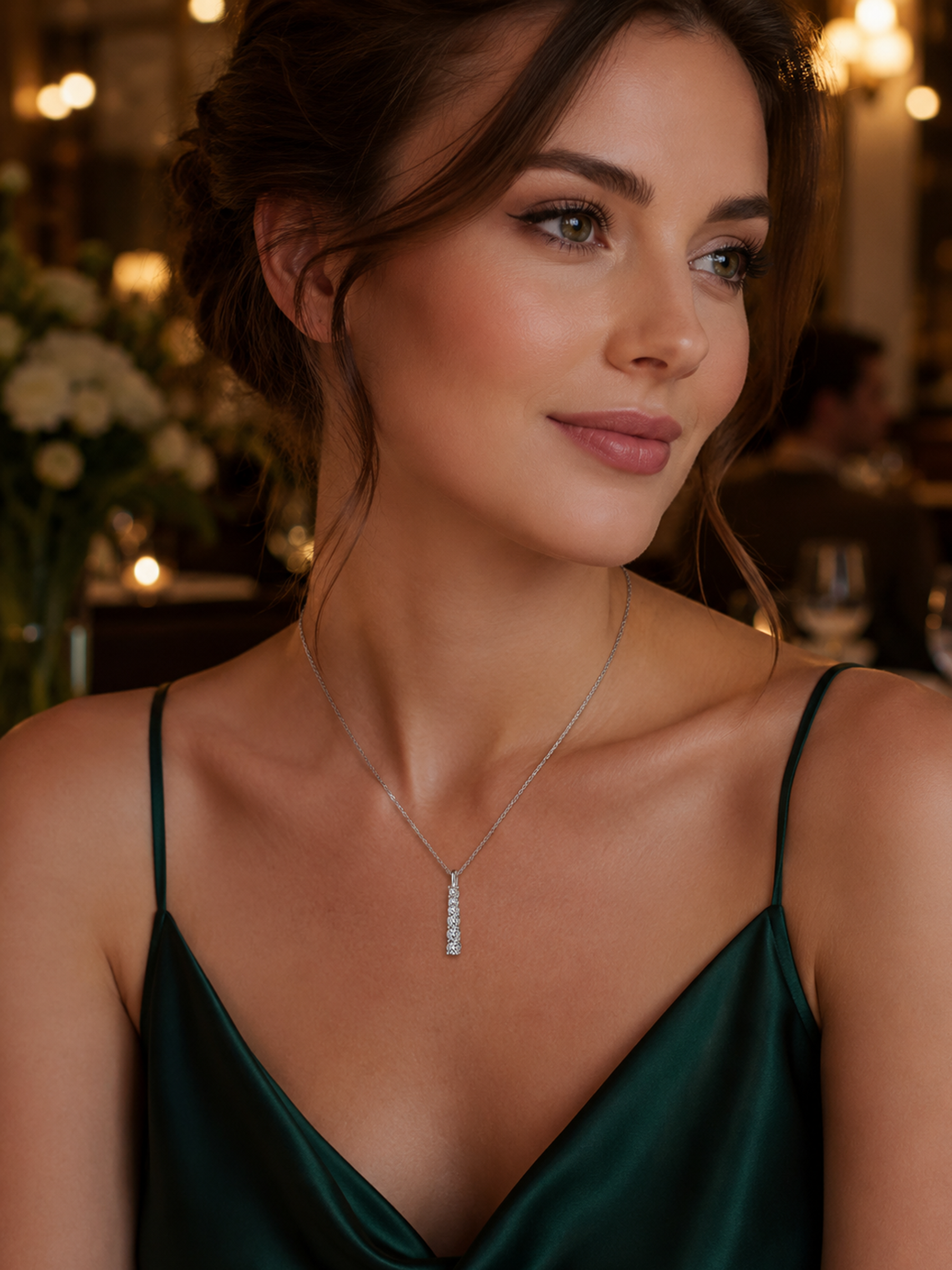 Silver Moissanite Trilogy Drop Necklace