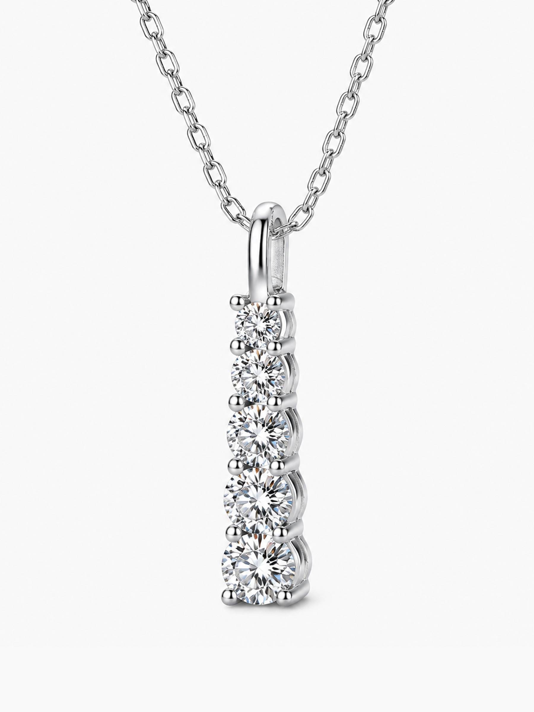 Silver Moissanite Trilogy Drop Necklace