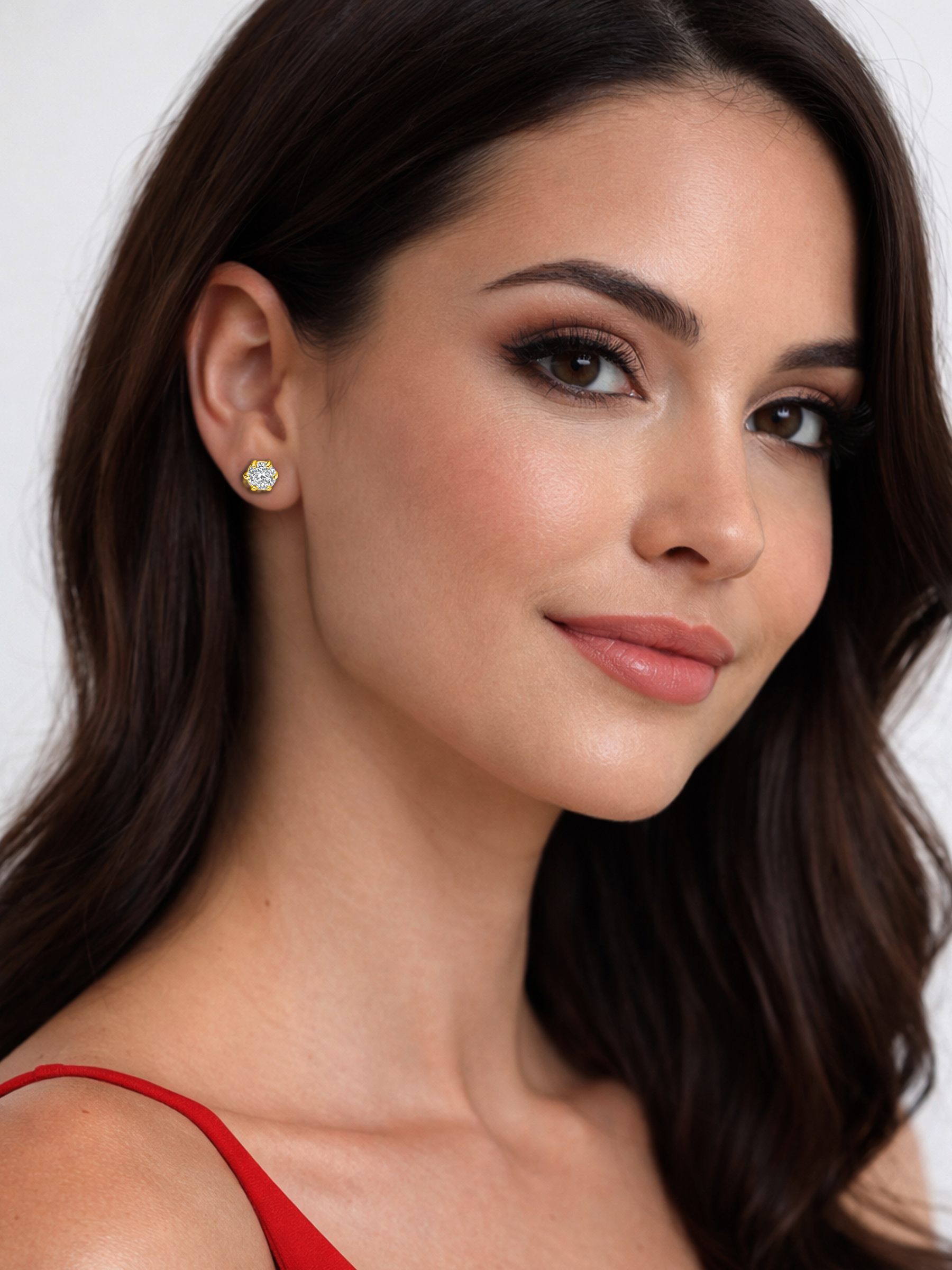 White Sapphire Stud Earrings Gold Tone Plated