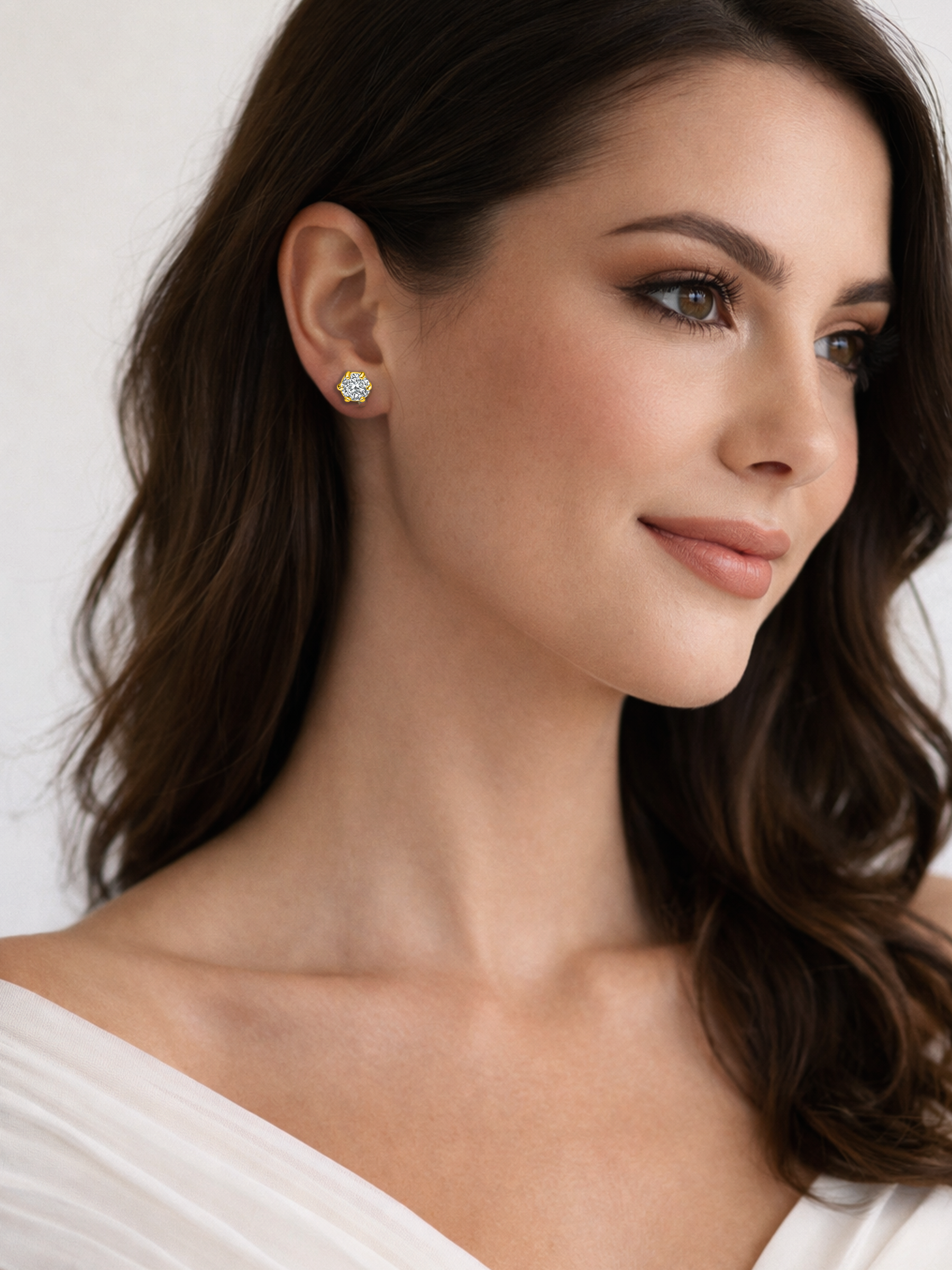 White Sapphire Stud Earrings Gold Tone Plated