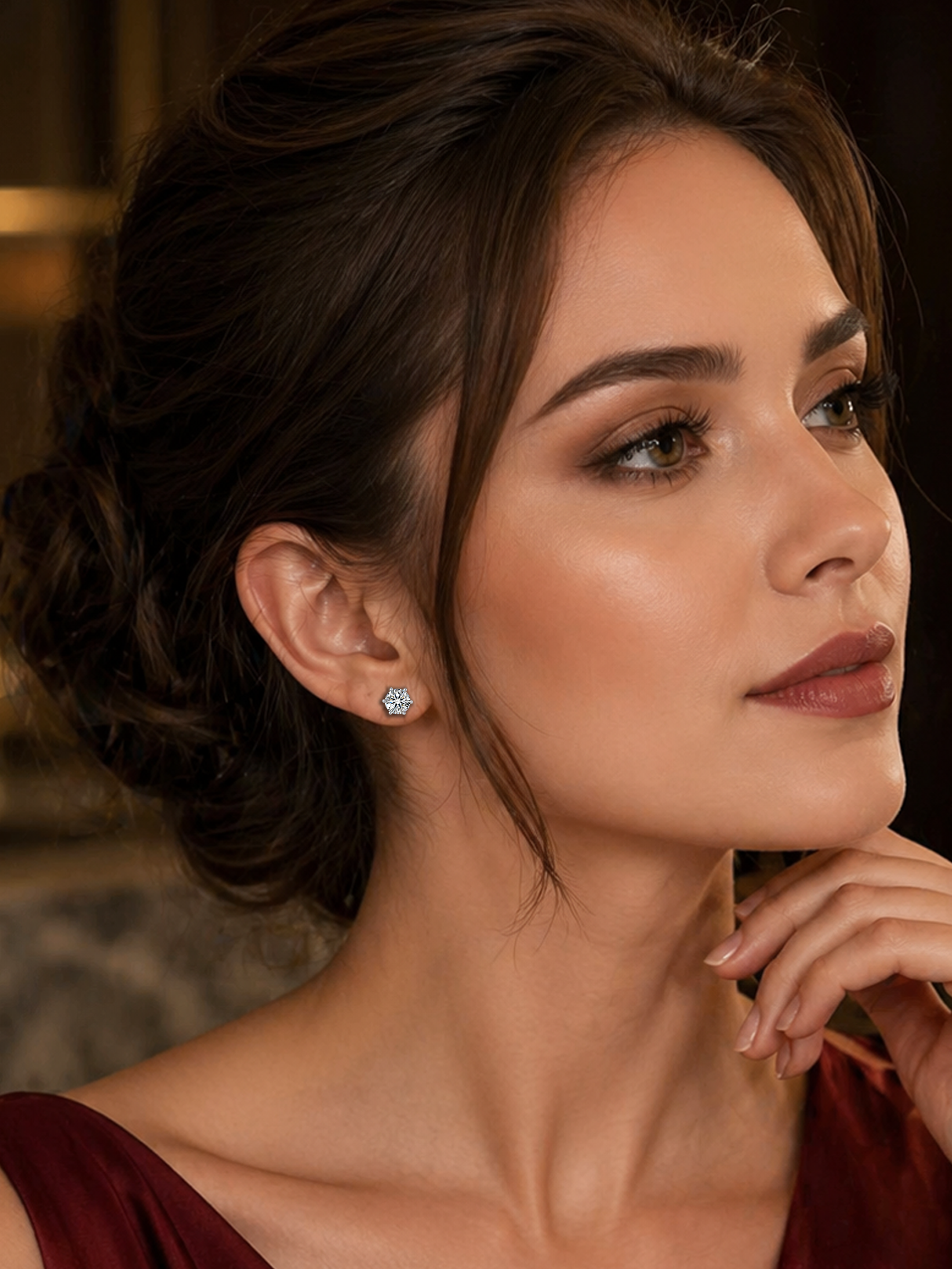 women wearing 2Ct 6 Prong Moissanite Diamond Earrings
