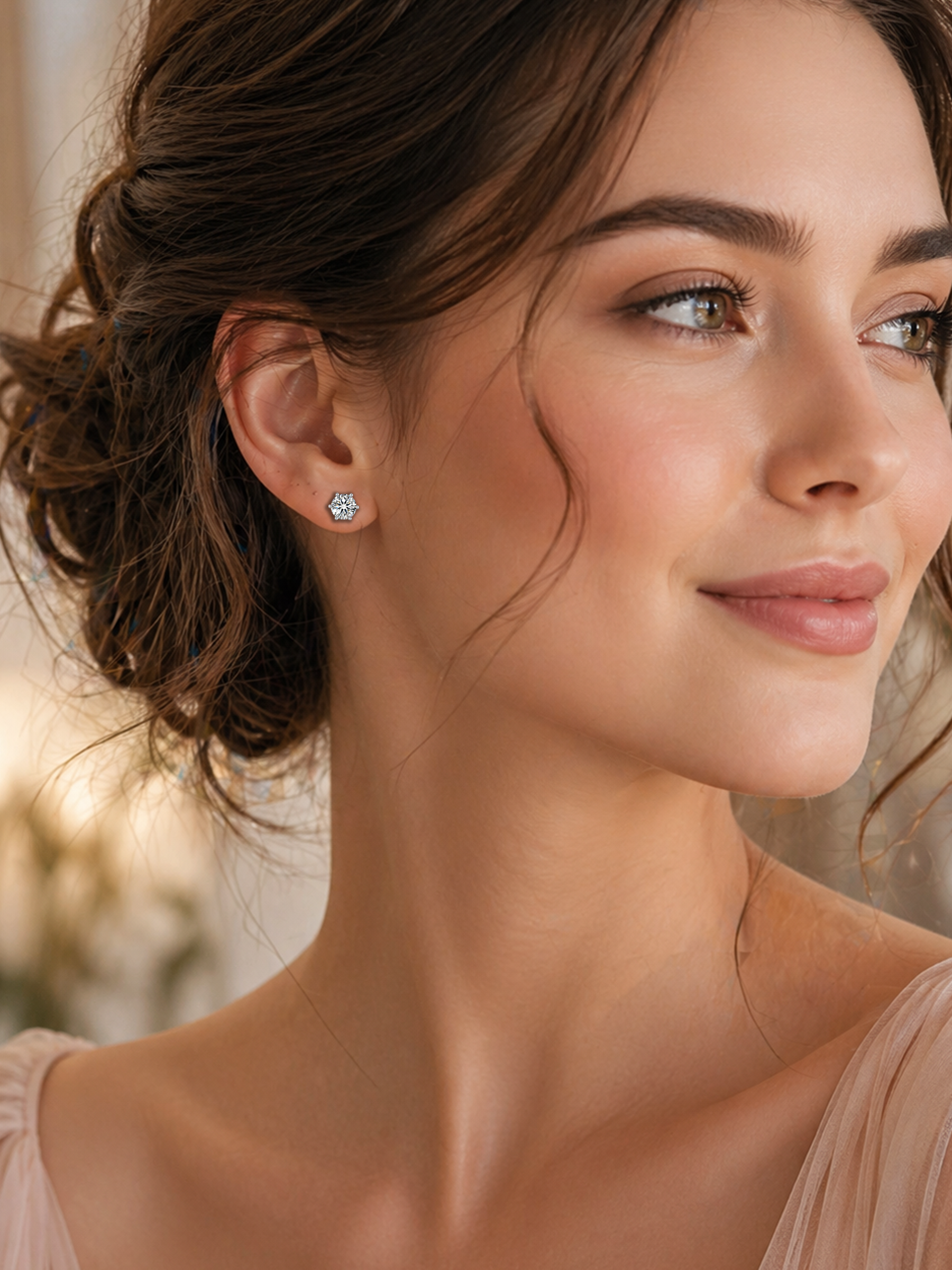 women wearing 2Ct 6 Prong Moissanite Diamond Earrings