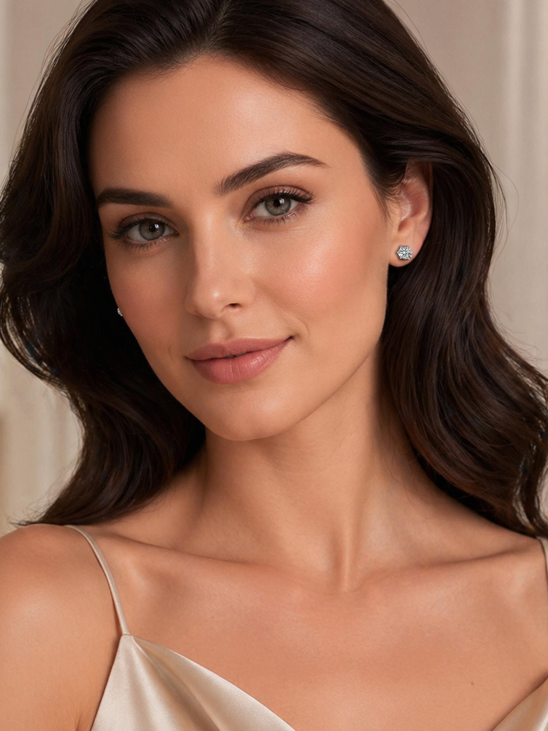 Woman wearing 2Ct 6 Prong Moissanite Diamond Earrings