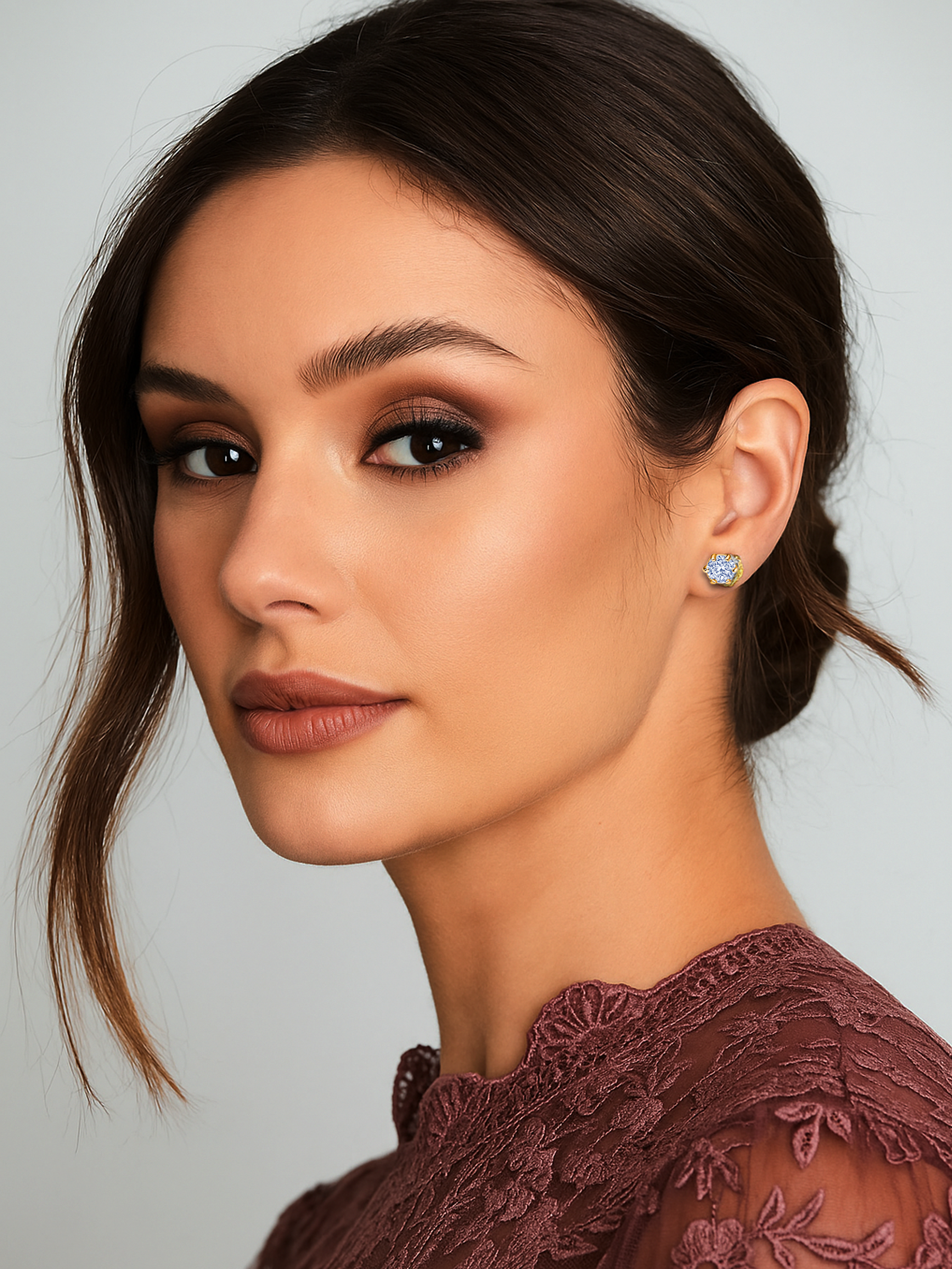 White Sapphire Stud Earrings Gold Tone Plated