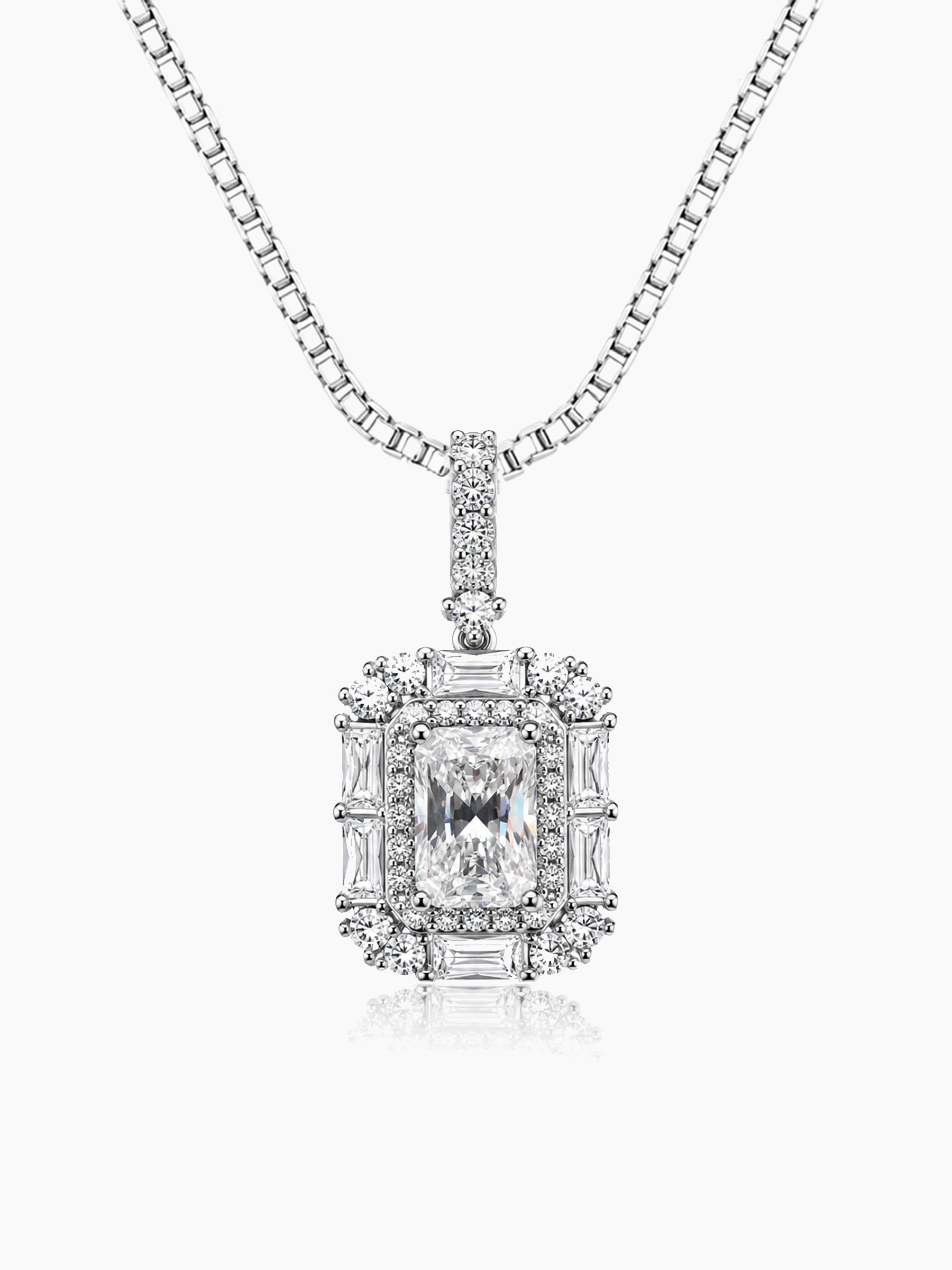 2Ct Moissanite Diamond Emerald Cut Pendant Necklace