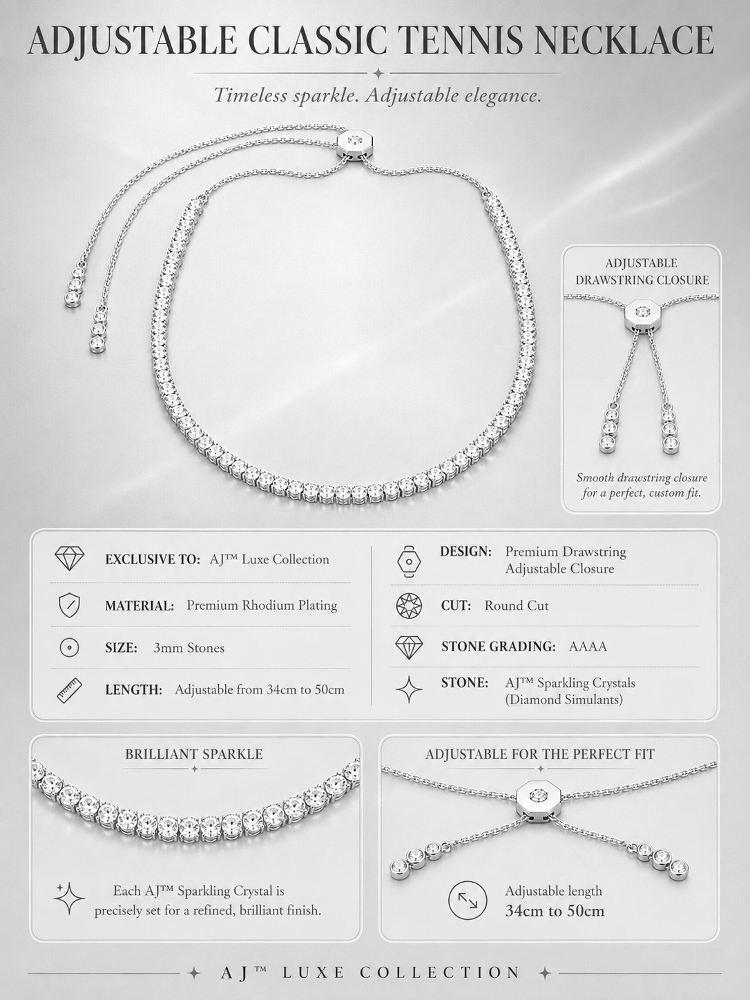 Adjustable Classic Tennis Necklace