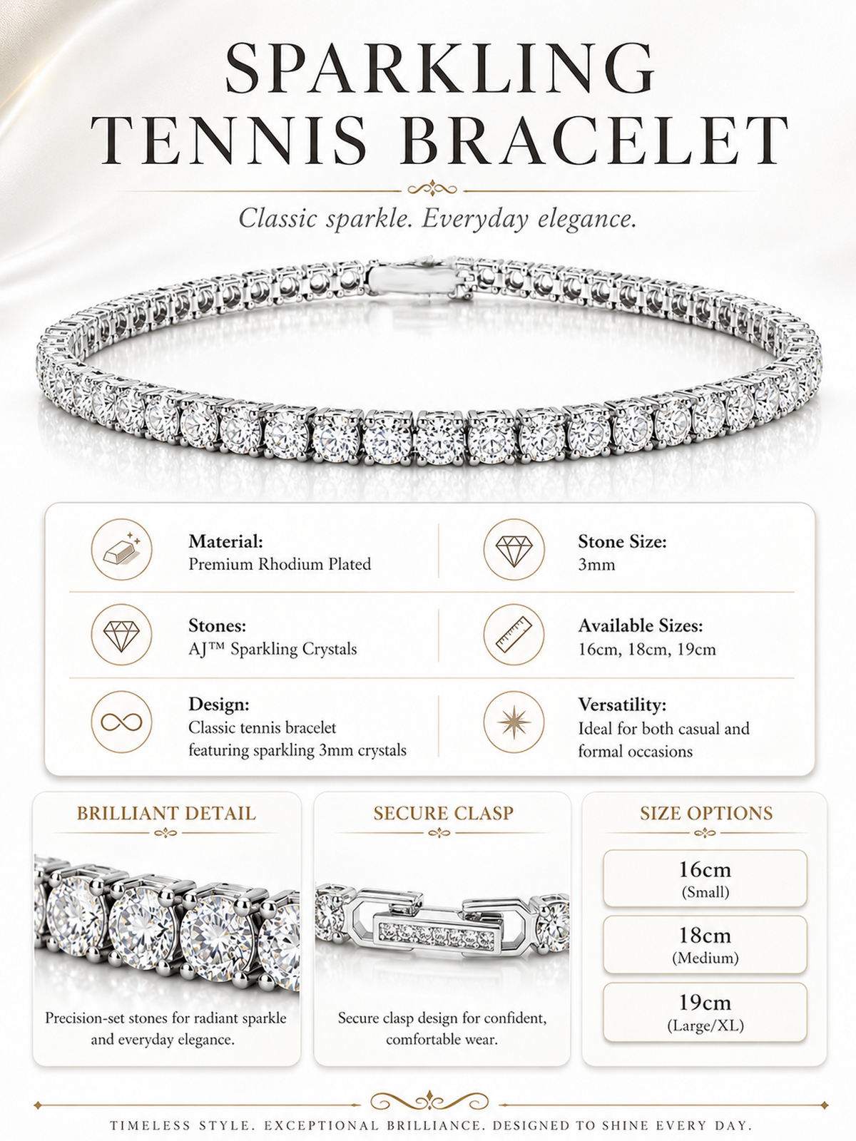 Sparkling Tennis Bracelet AJ™ Rhodium Plated