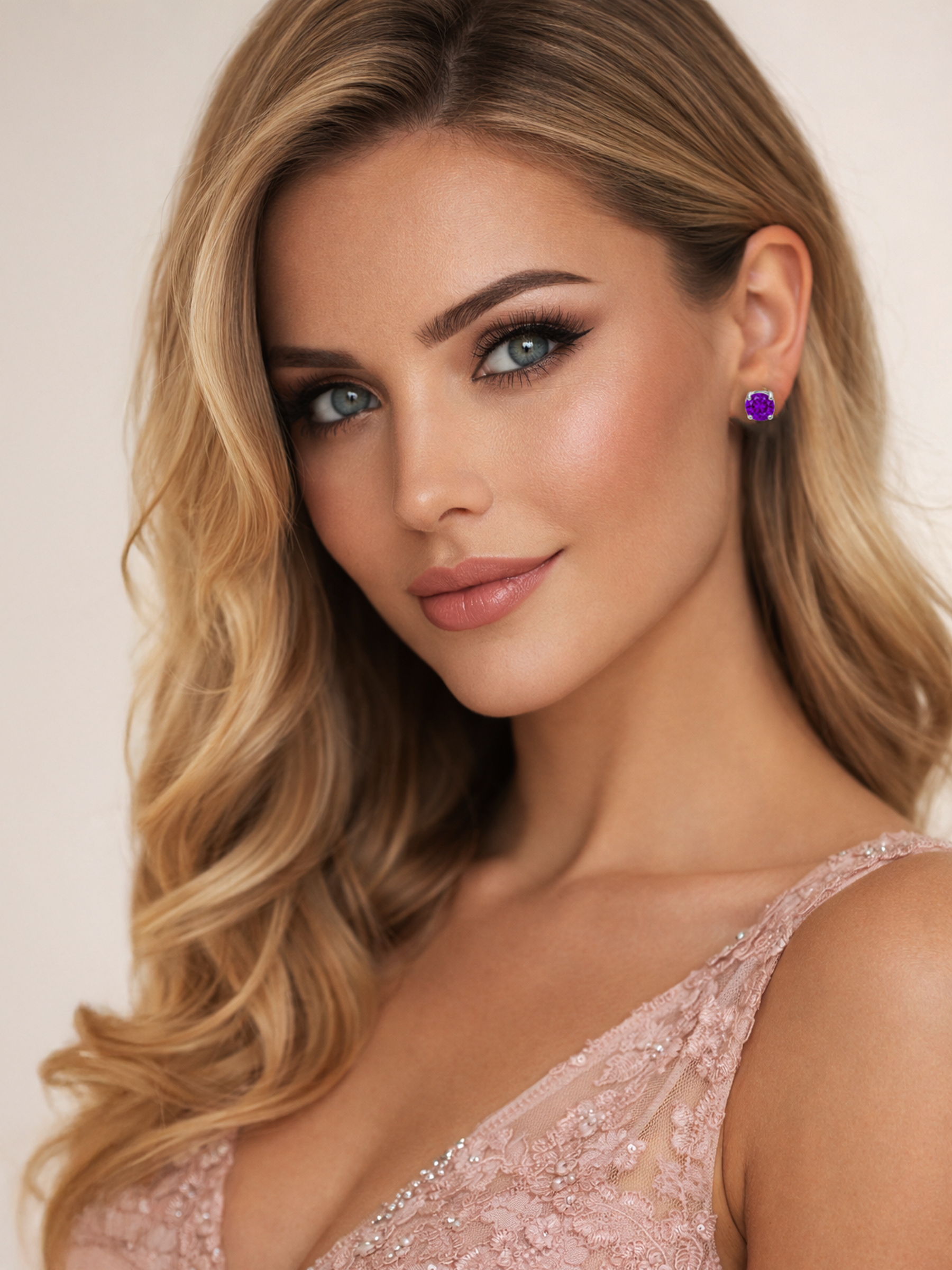 Amethyst Purple Stud Earrings 925 Sterling Silver