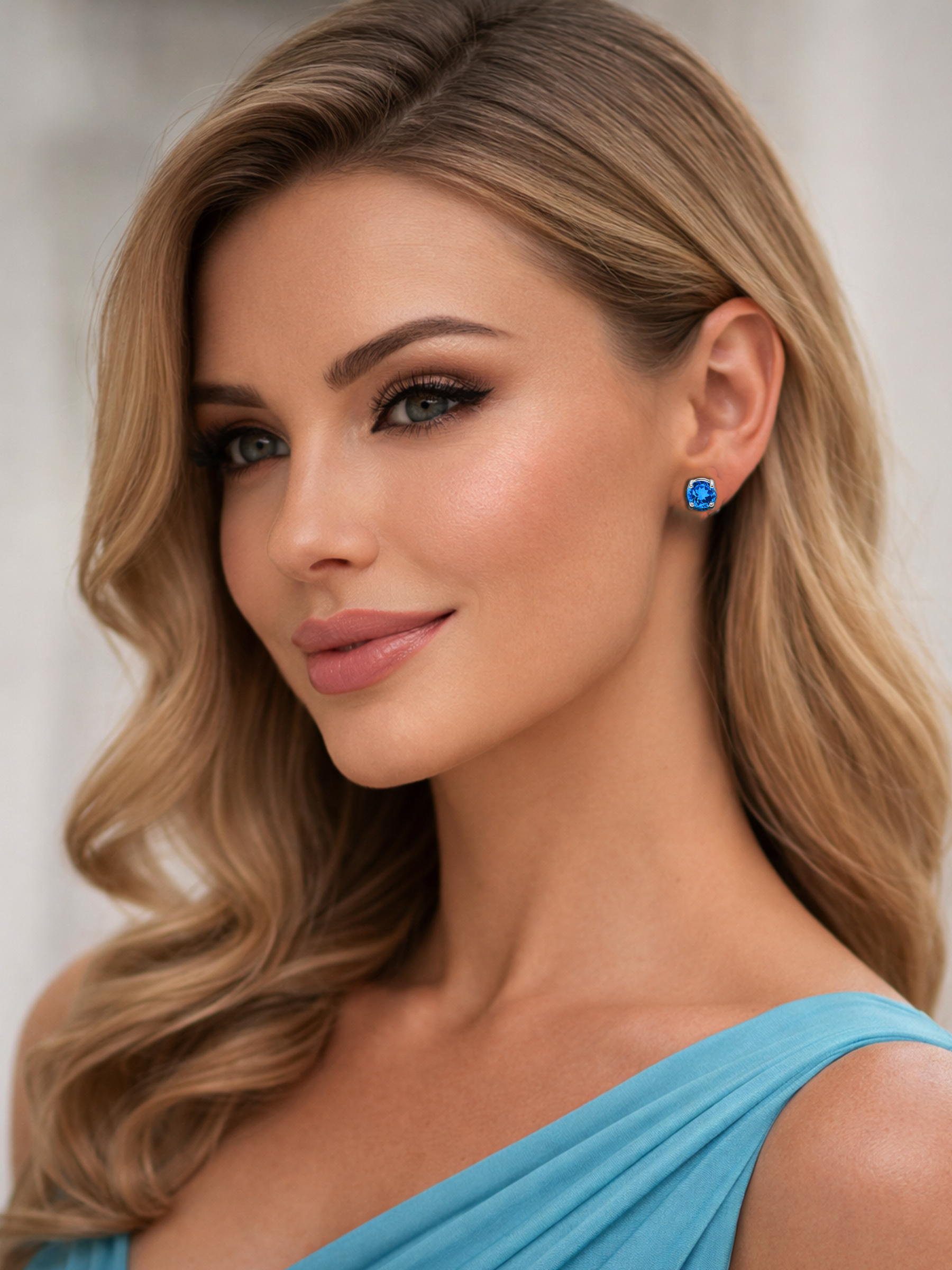 Aquamarine Blue Sapphire Stud Earrings 925 Sterling Silver