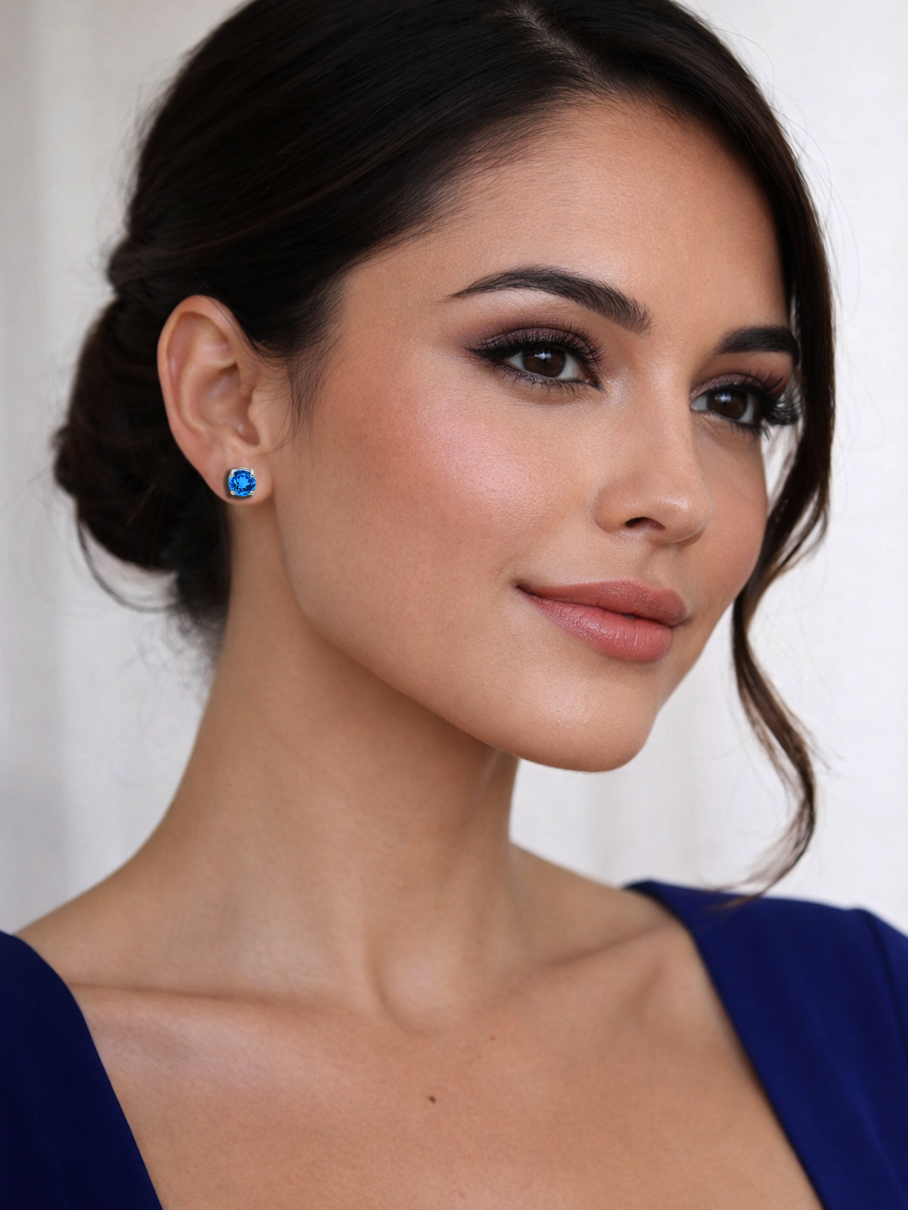Aquamarine Blue Sapphire Stud Earrings 925 Sterling Silver