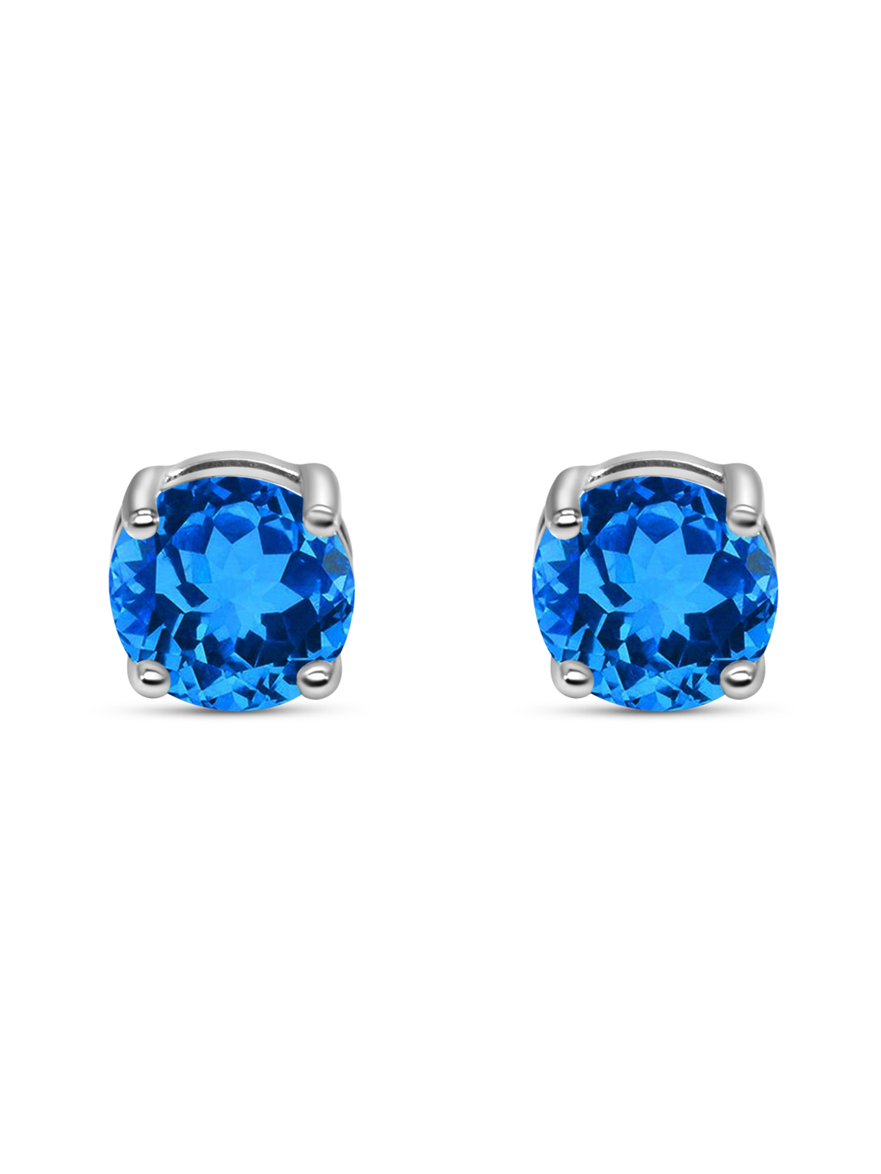 Aquamarine Blue Sapphire Stud Earrings 925 Sterling Silver
