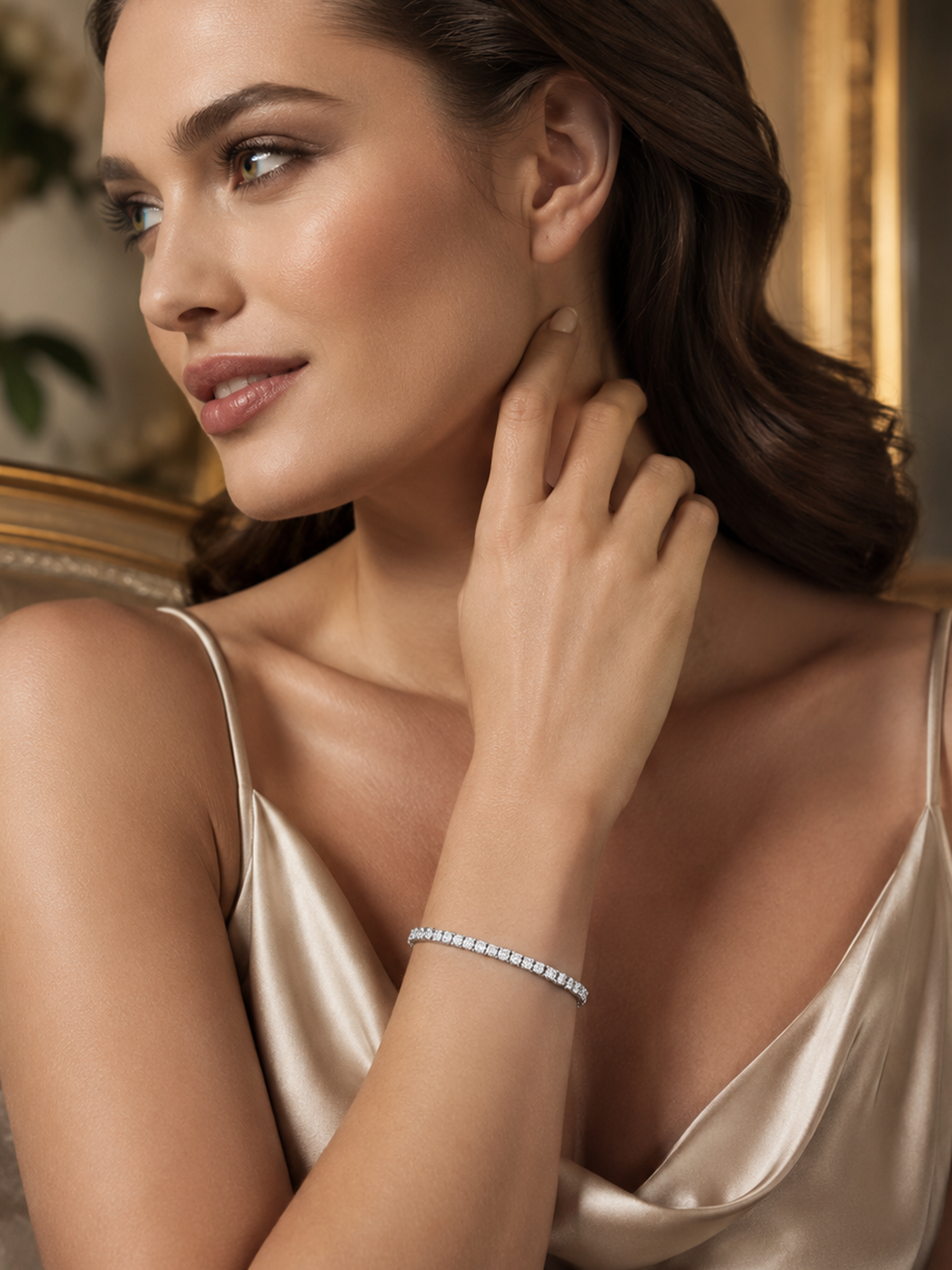 Adjustable Tennis Bracelet 18K White Gold Plated