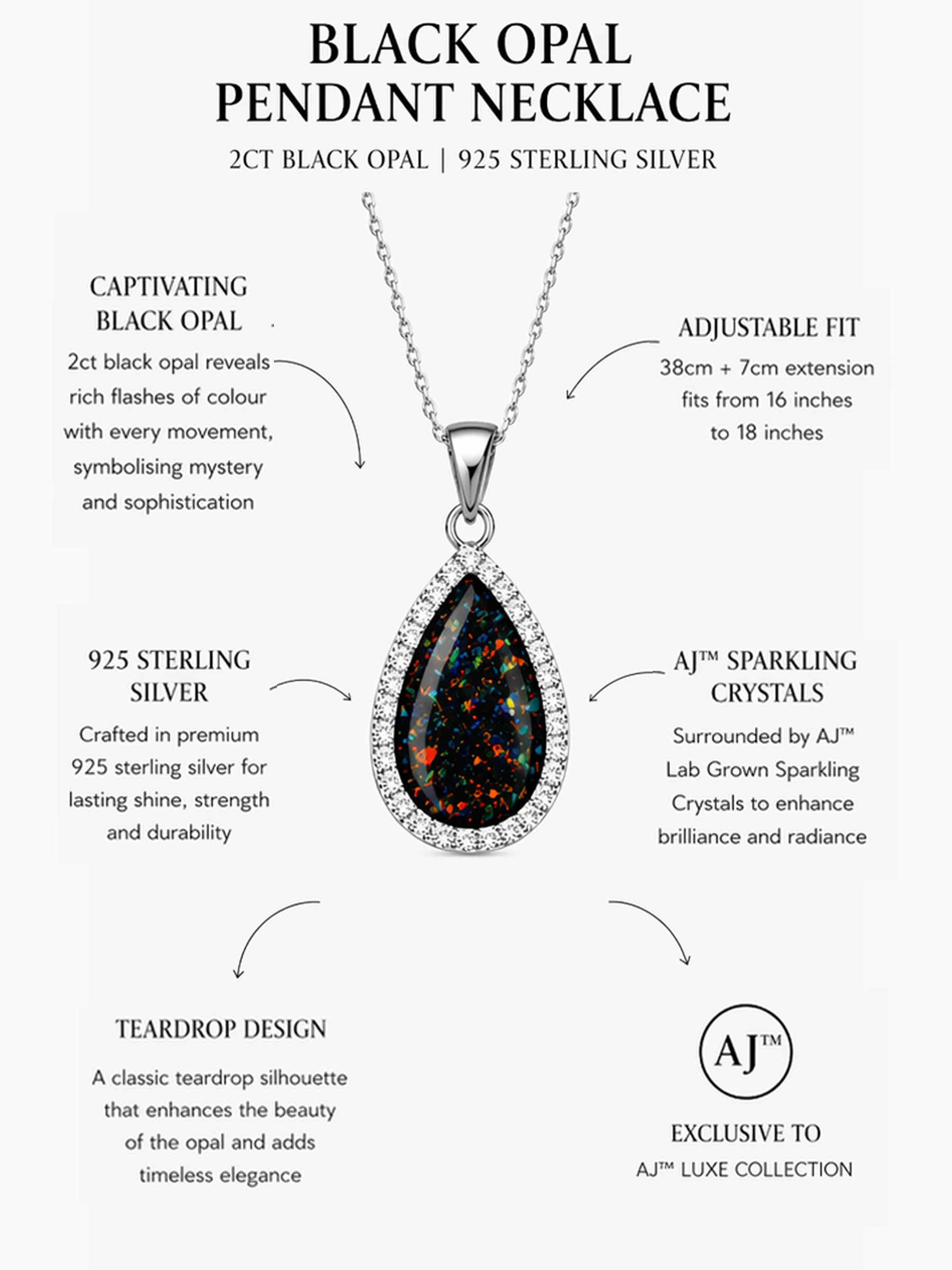 2Ct Black Opal Pendant Necklace