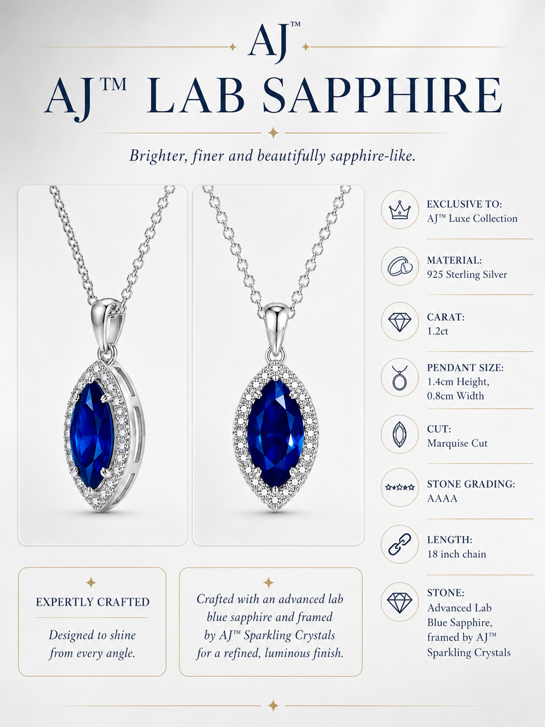 1.2Ct Lab Blue Sapphire Marquise Cut Pendant Necklace