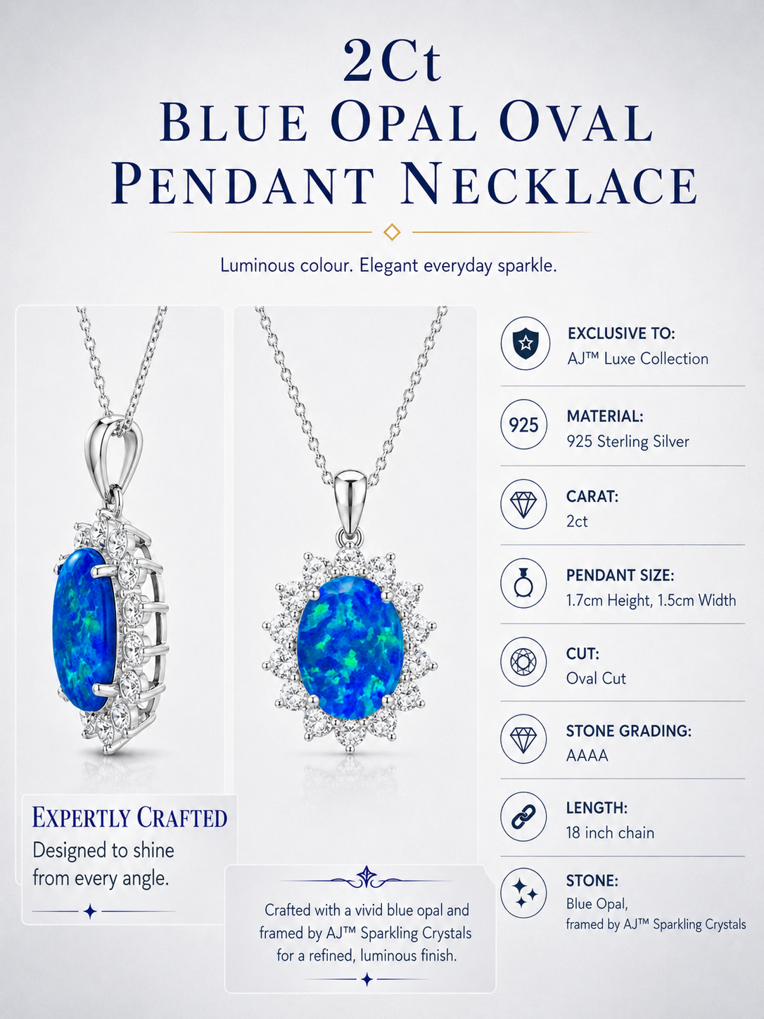 2Ct Blue Opal Oval Pendant Necklace