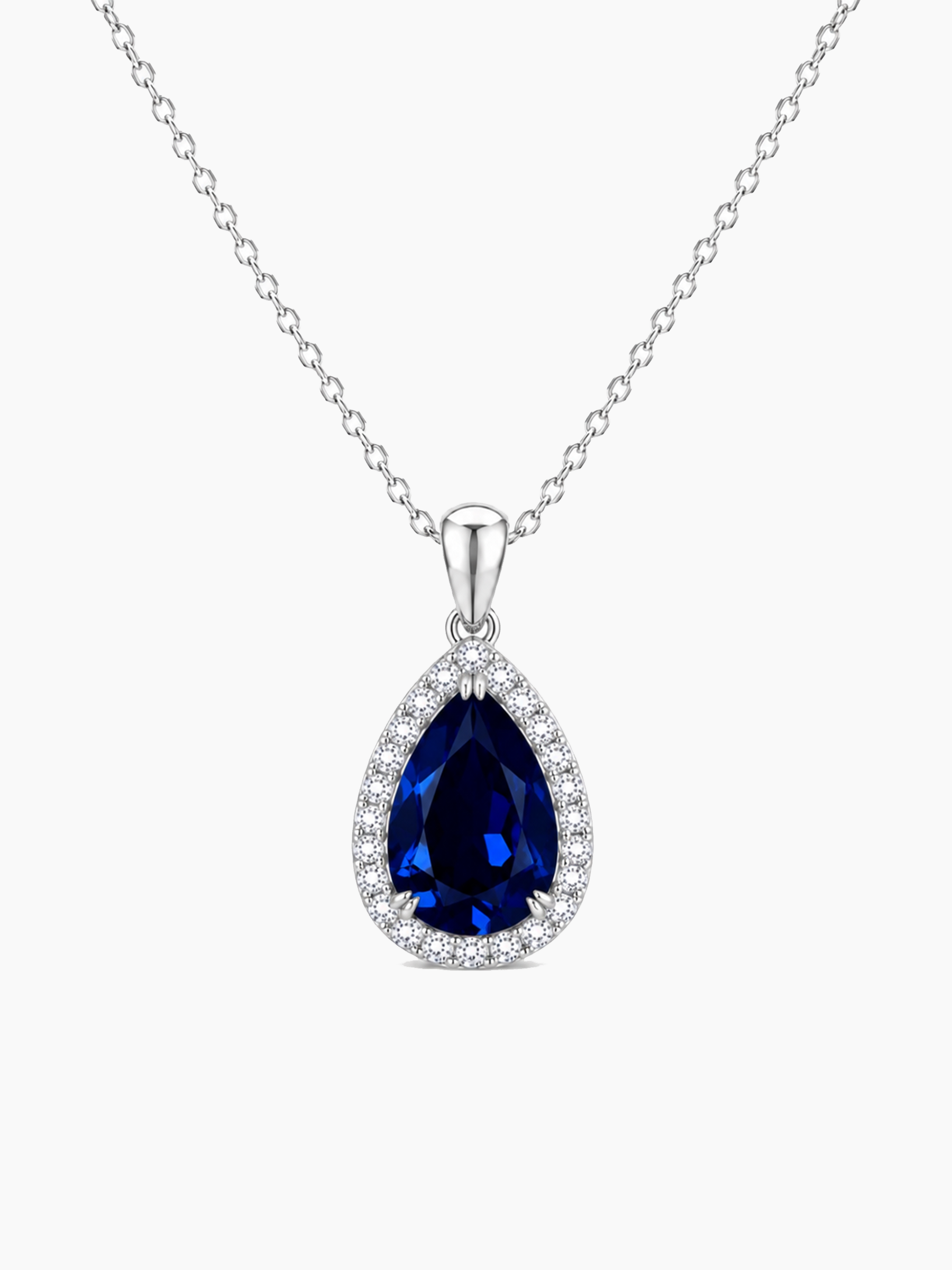 1Ct Lab Grown Blue Sapphire Pear Drop Necklace