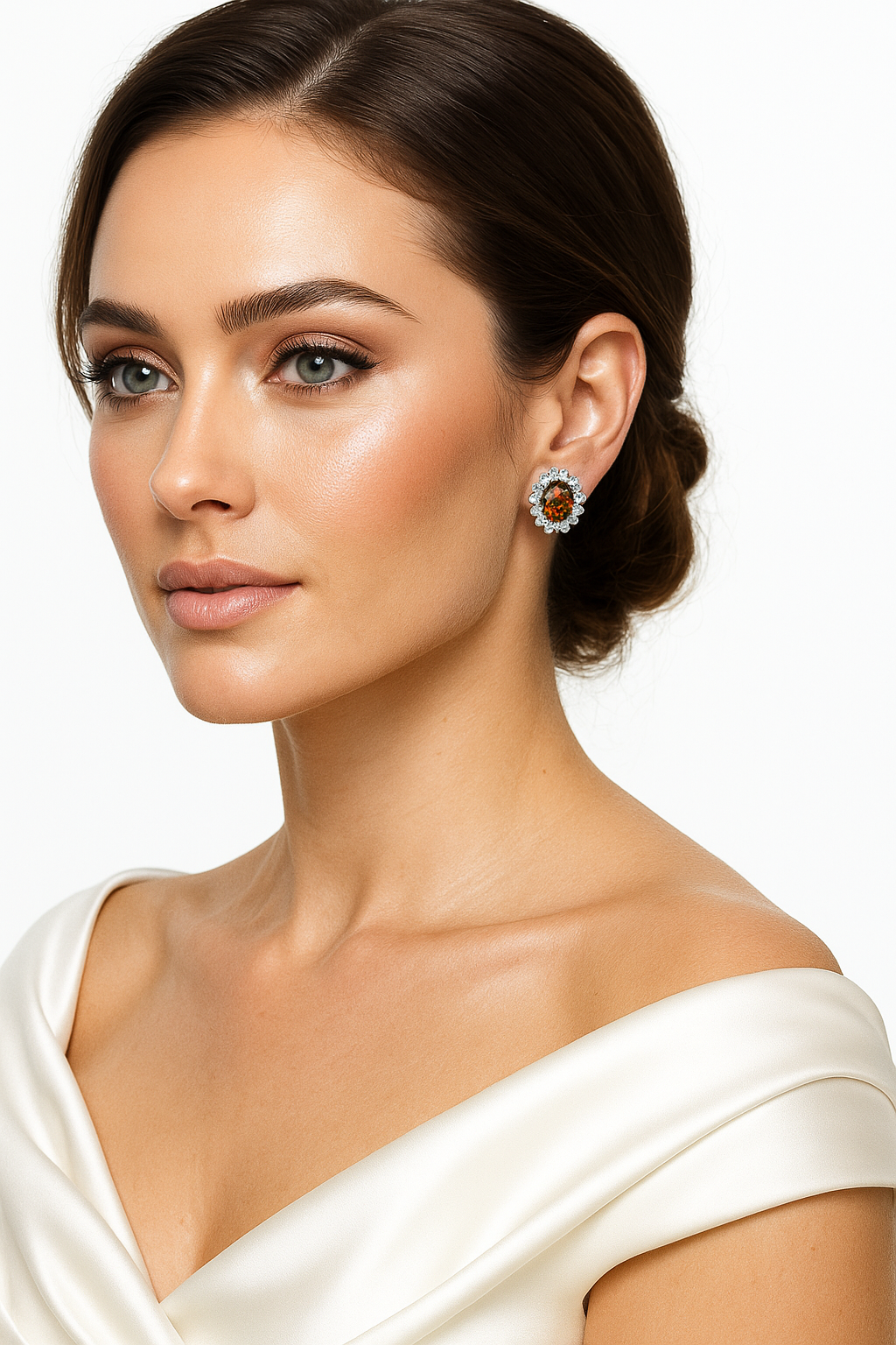 Woman wearing Black Opal Stud Earrings Sterling Silver