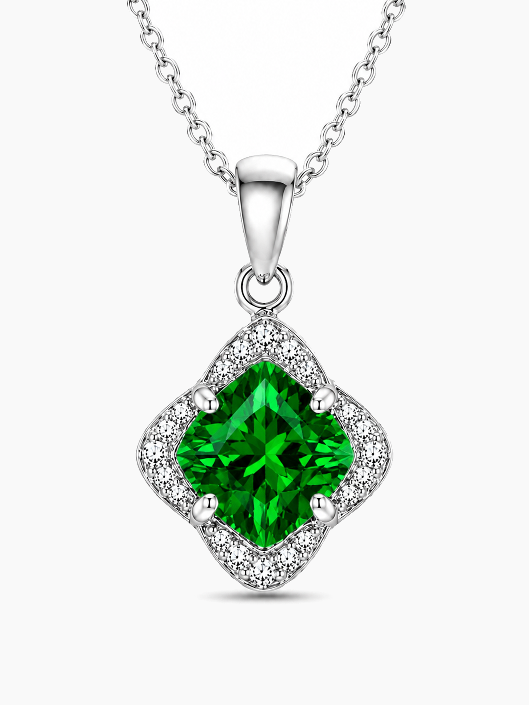 1.5Ct Lab Emerald Clover Pendant Necklace