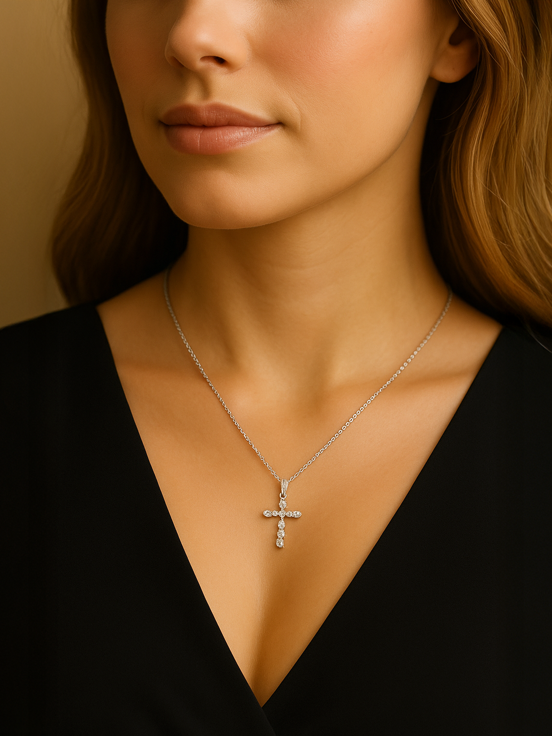 Cross Pendant Diamond CZ 925 Sterling Silver Necklace