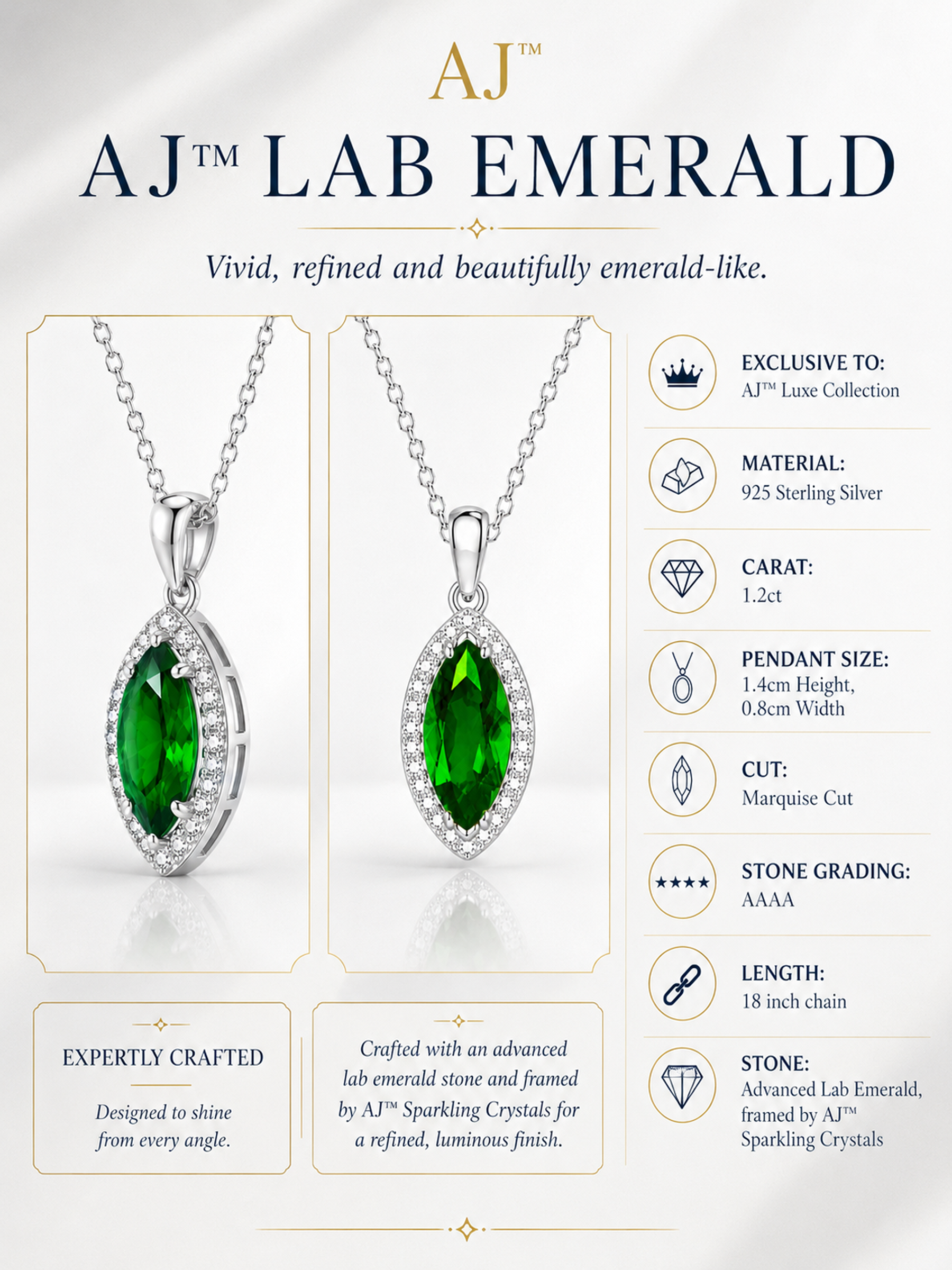 1.2Ct Lab Emerald Marquise Cut Pendant Necklace