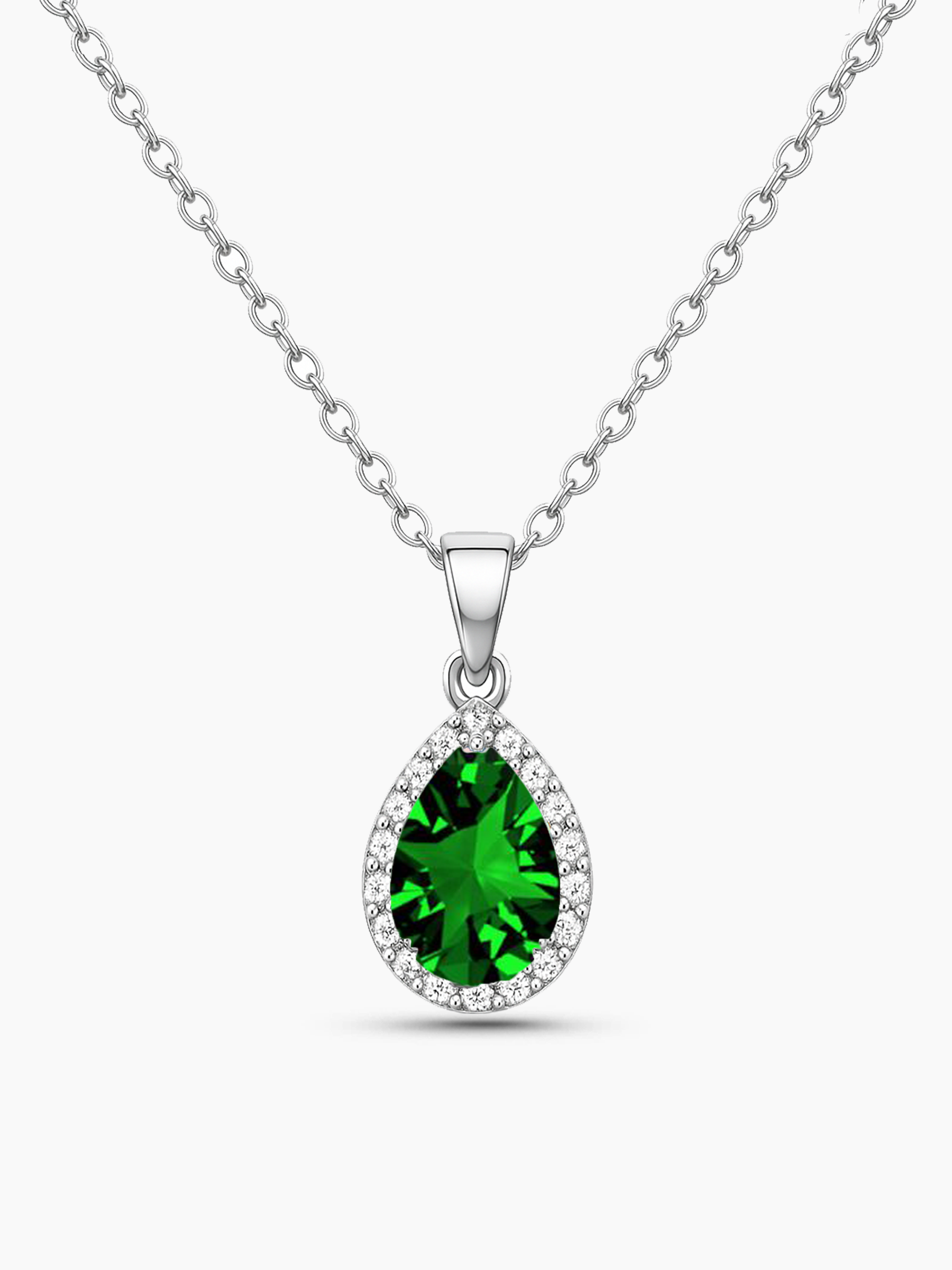 1Ct Lab Grown Emerald Pear Cut Pendant Necklace
