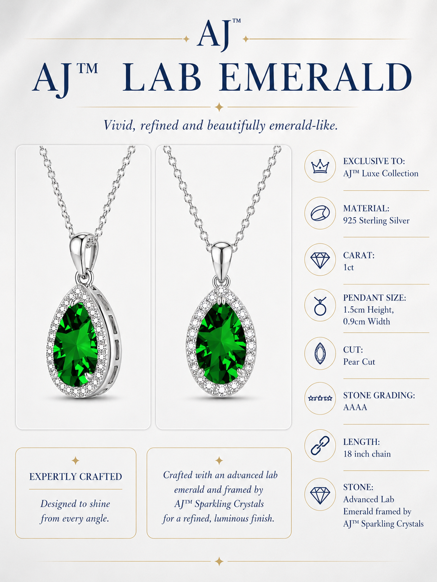 1Ct Lab Emerald Pear Cut Pendant Necklace