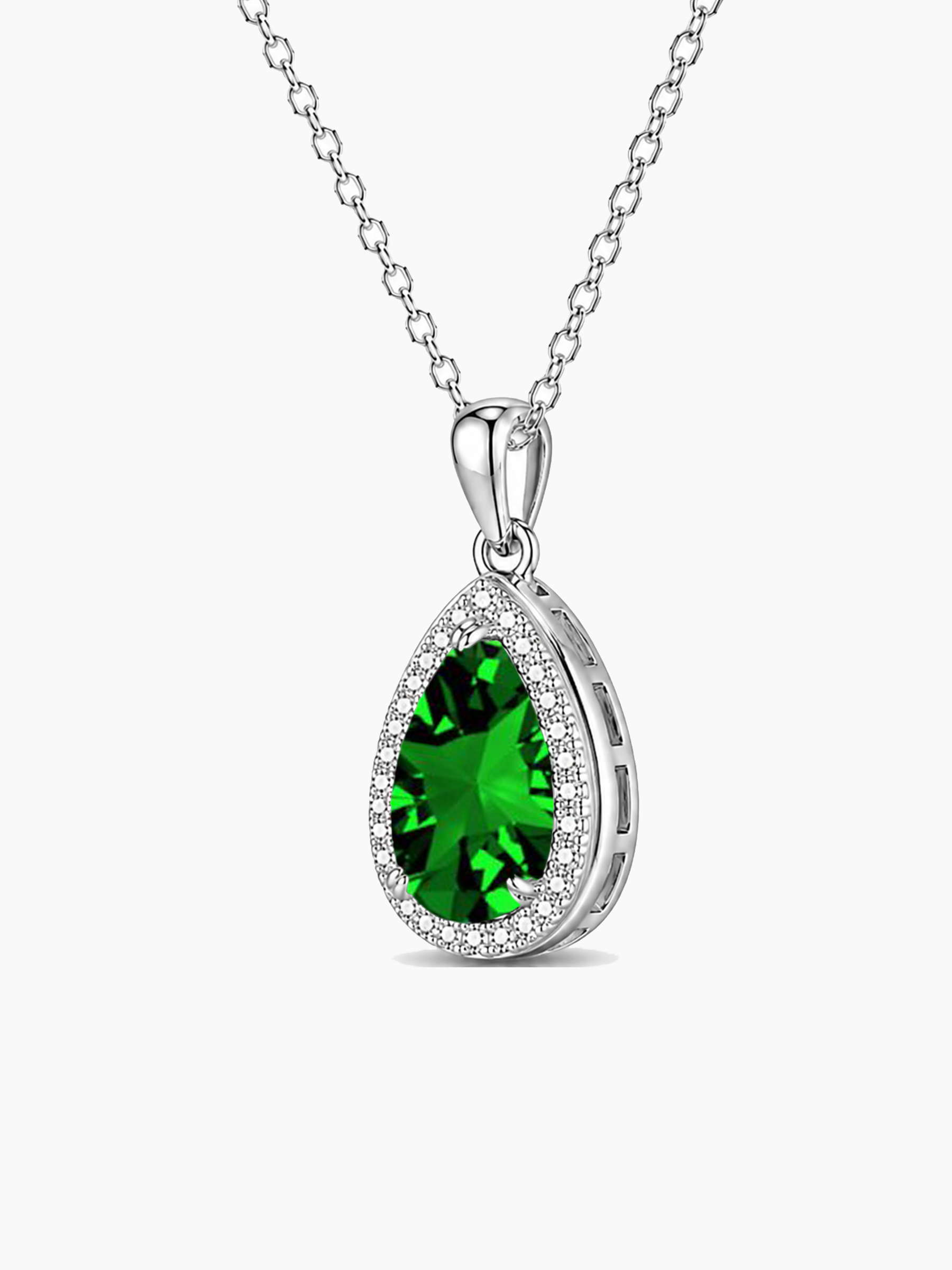 1Ct Lab Grown Emerald Pear Cut Pendant Necklace
