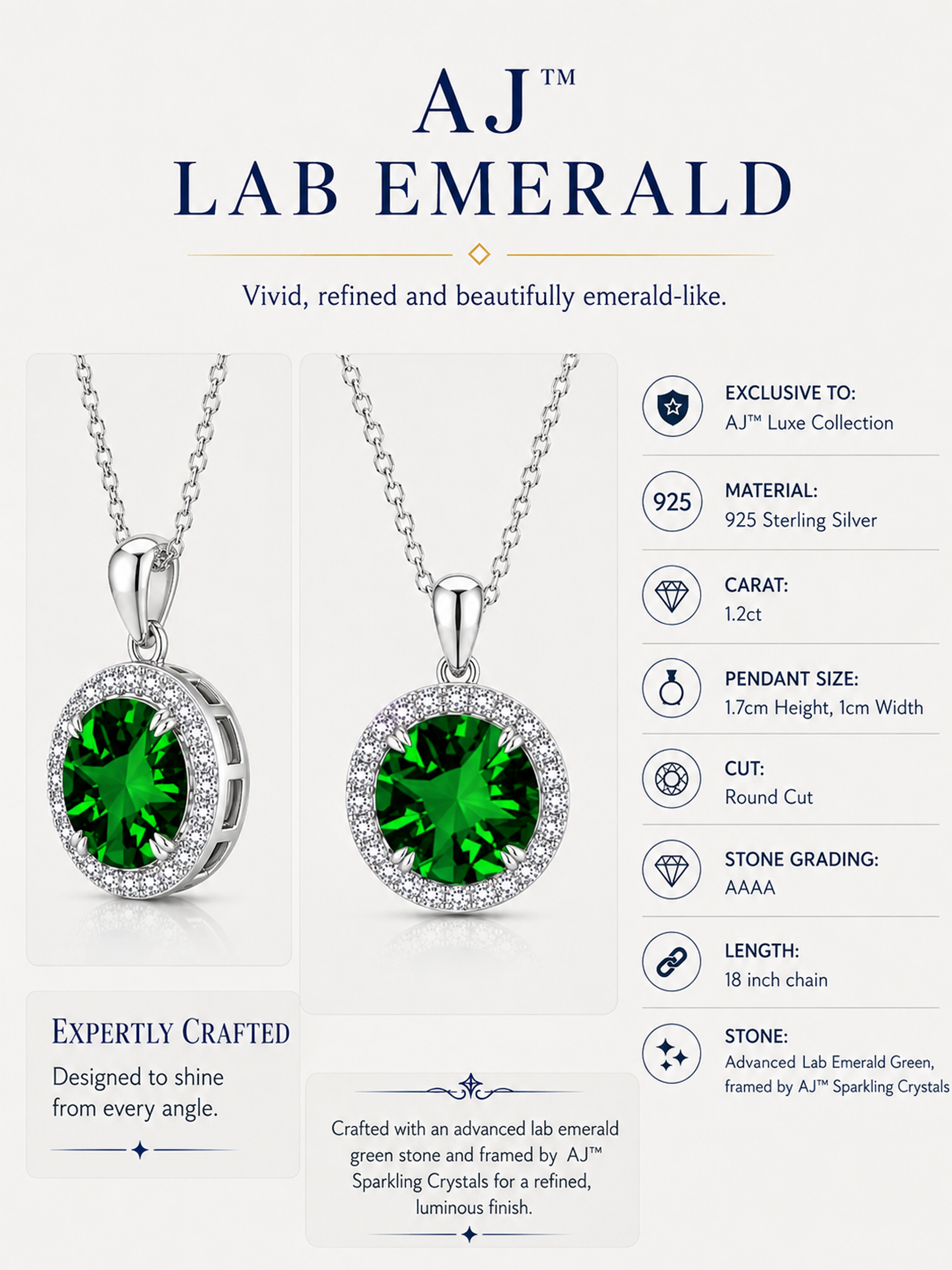 1.2Ct Lab Emerald Round Cut Pendant Necklace