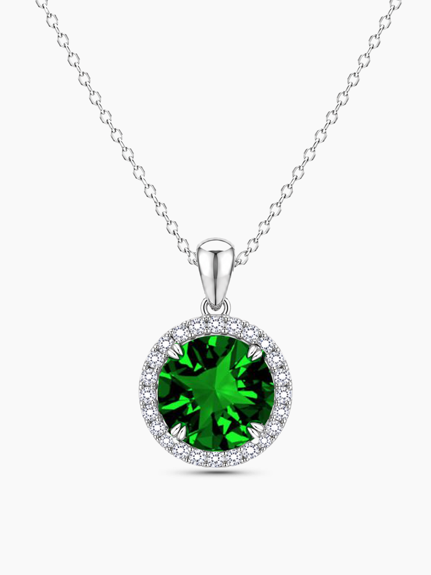 1.2Ct Lab Emerald Round Cut Pendant Necklace