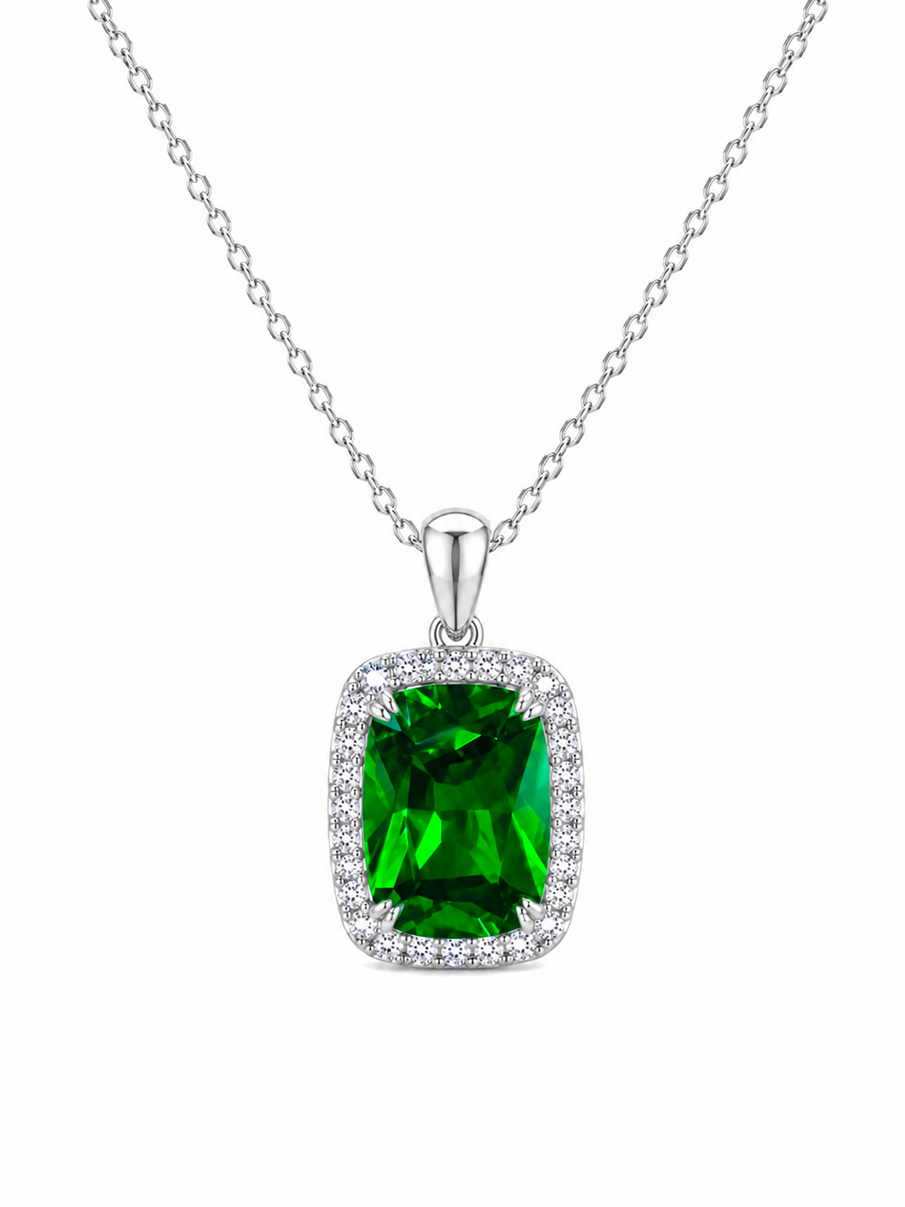 Green Emerald Pendant Necklace 925 Sterling Silver