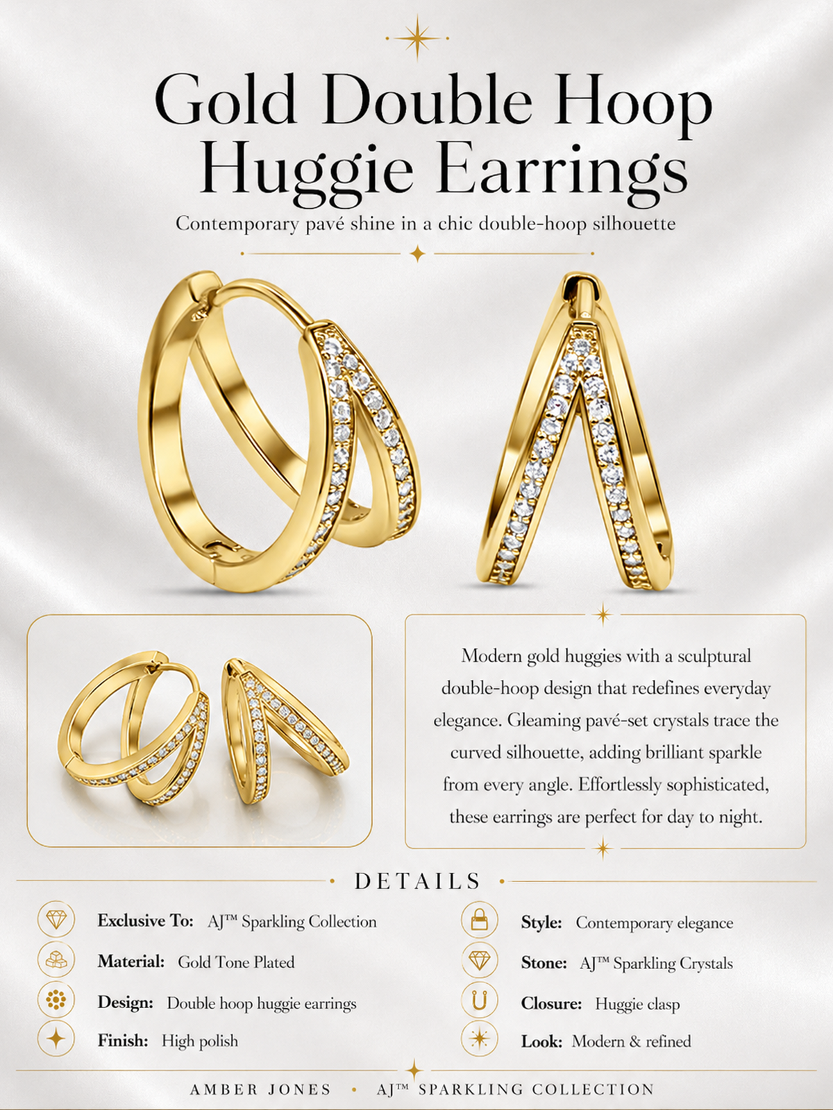 Gold Double Hoop Huggie Earrings