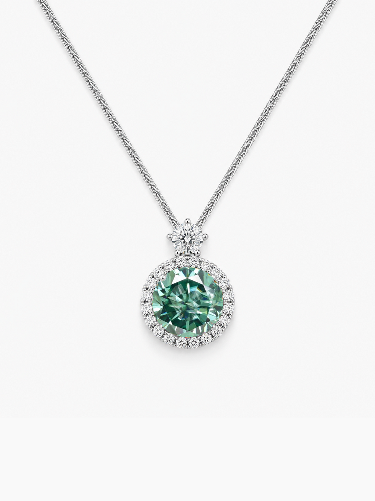 2Ct Mint Green Moissanite Halo Pendant Necklace