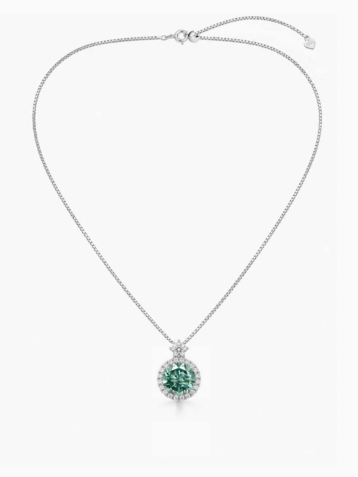 2Ct Mint Green Moissanite Halo Pendant Necklace