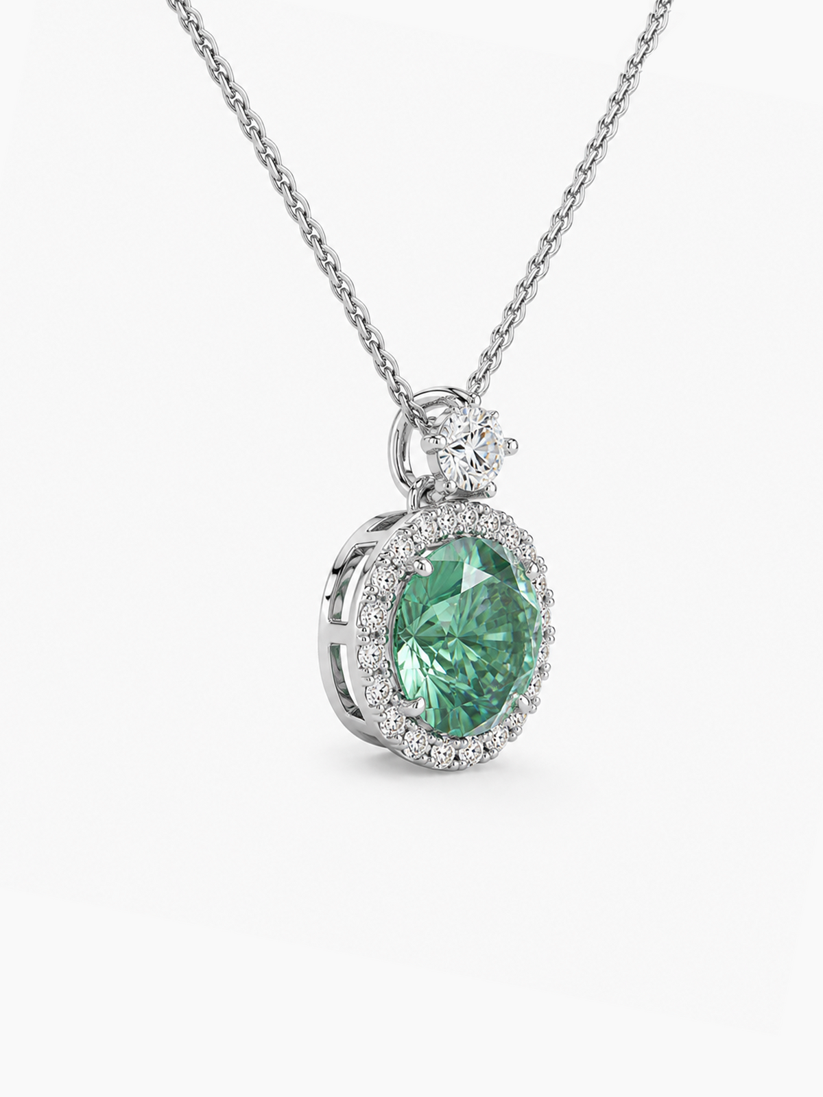 2Ct Mint Green Moissanite Halo Pendant Necklace