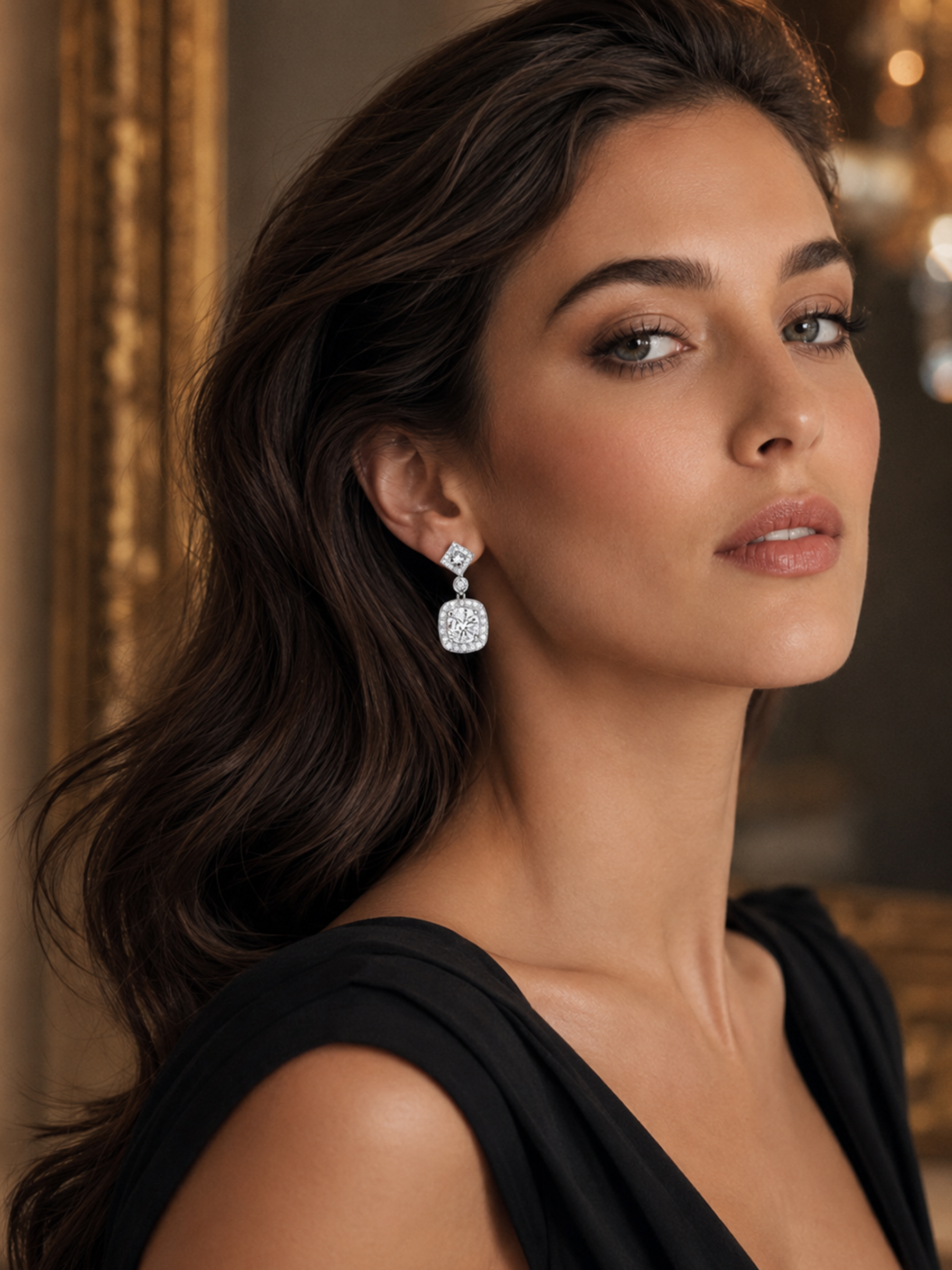 Moissanite Diamond Square Drop Earrings