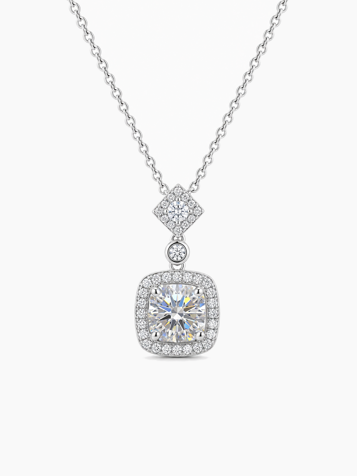 Moissanite Square Drop Pendant Necklace Sterling Silver