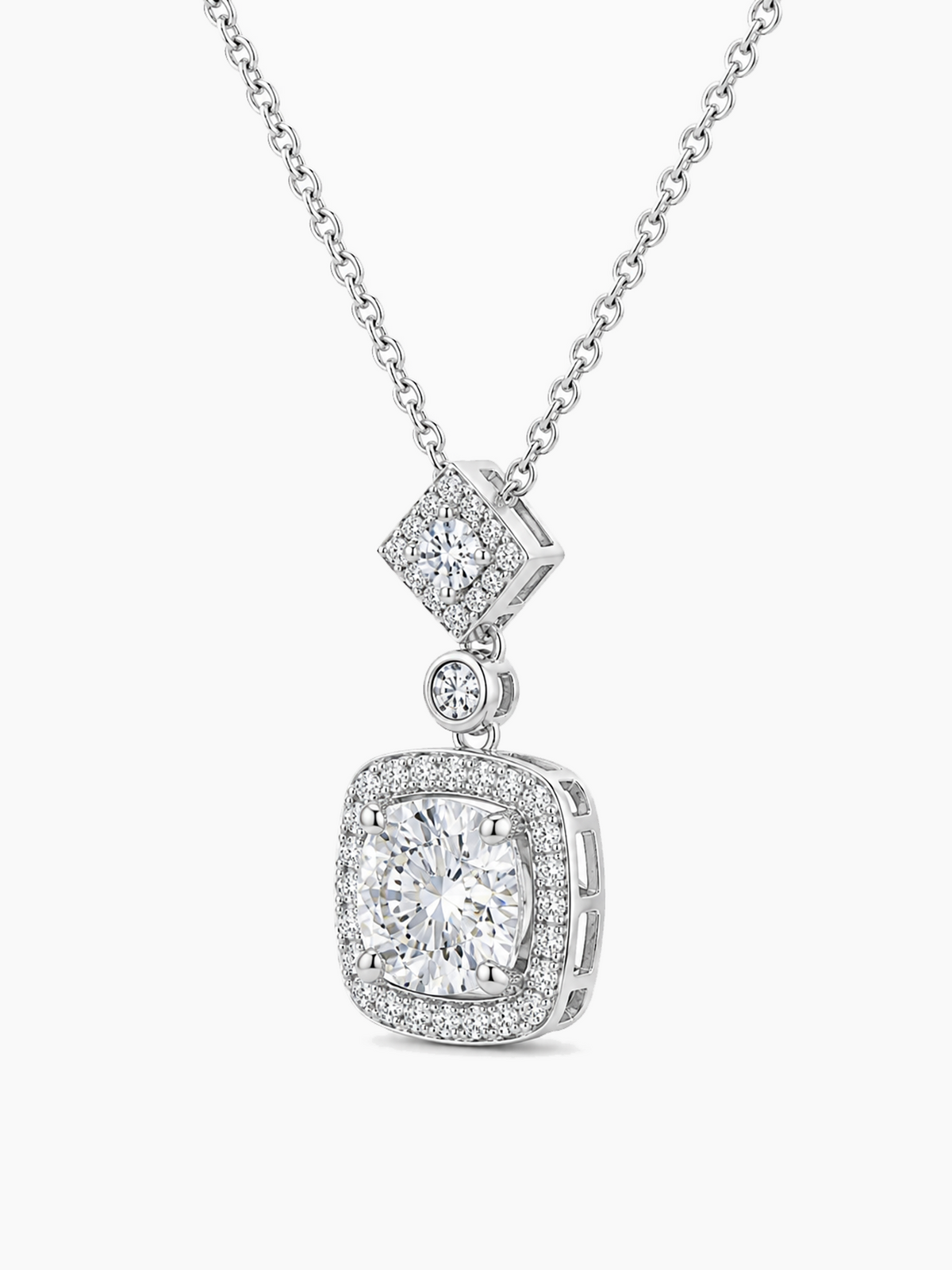 Moissanite Square Drop Pendant Necklace Sterling Silver