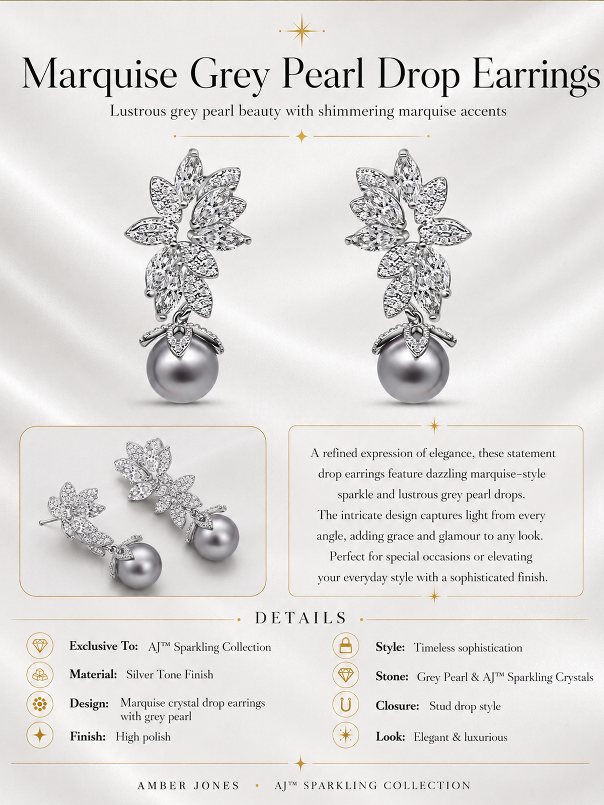 Marquise Grey Pearl Drop Earrings