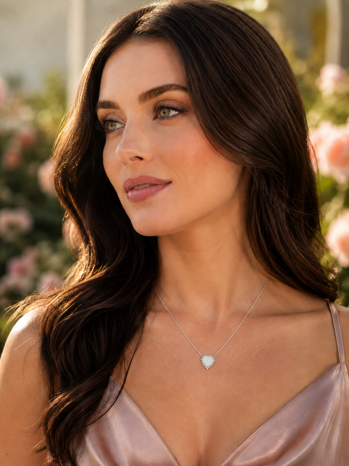 1CT White Opal Heart Pendant Necklace