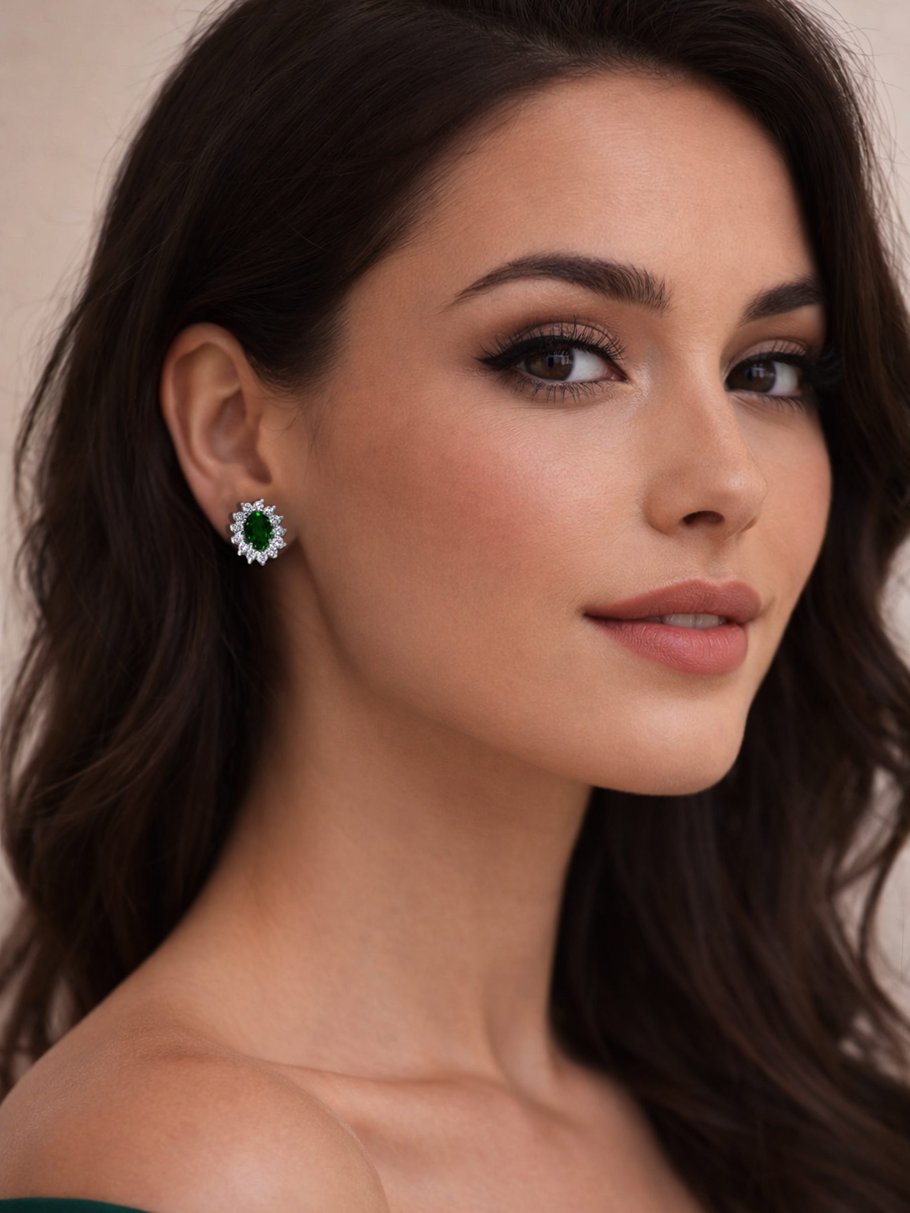 Green Emerald Oval Stud Earrings