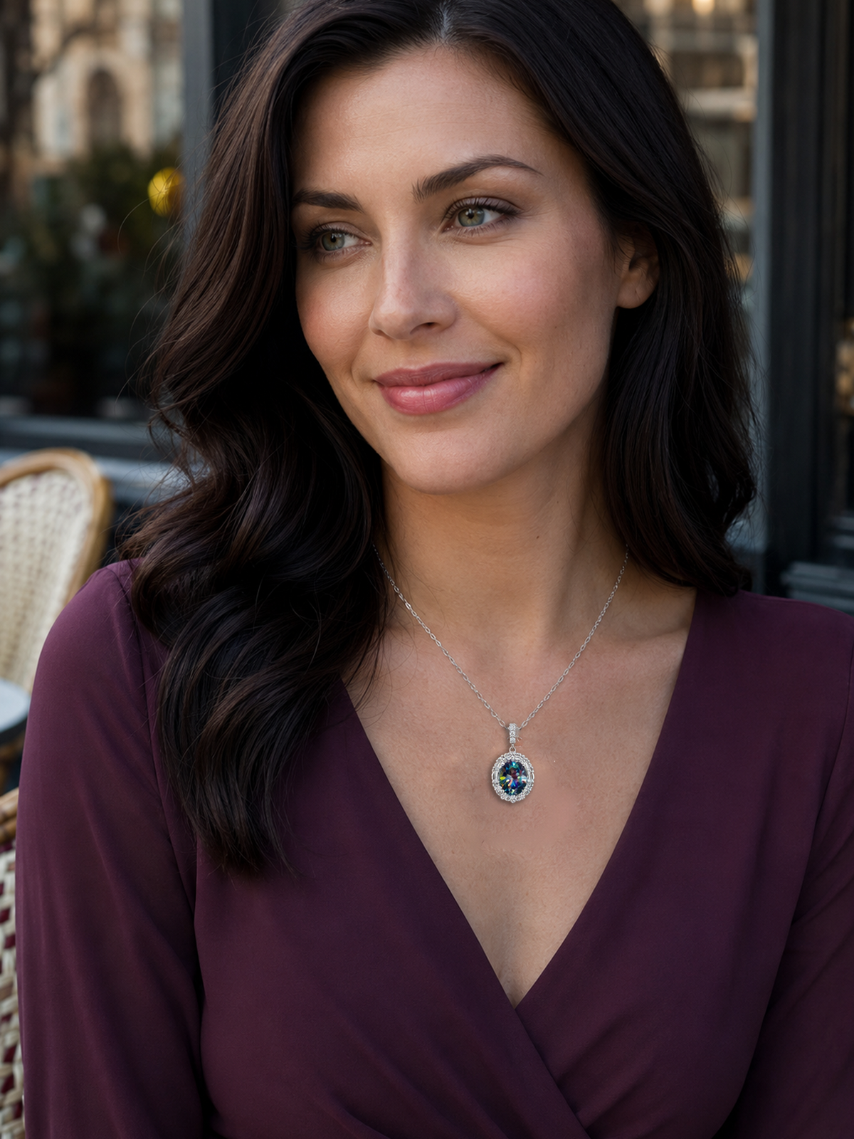 2Ct Rainbow Blue Sapphire Moissanite Oval Halo Pendant Necklace