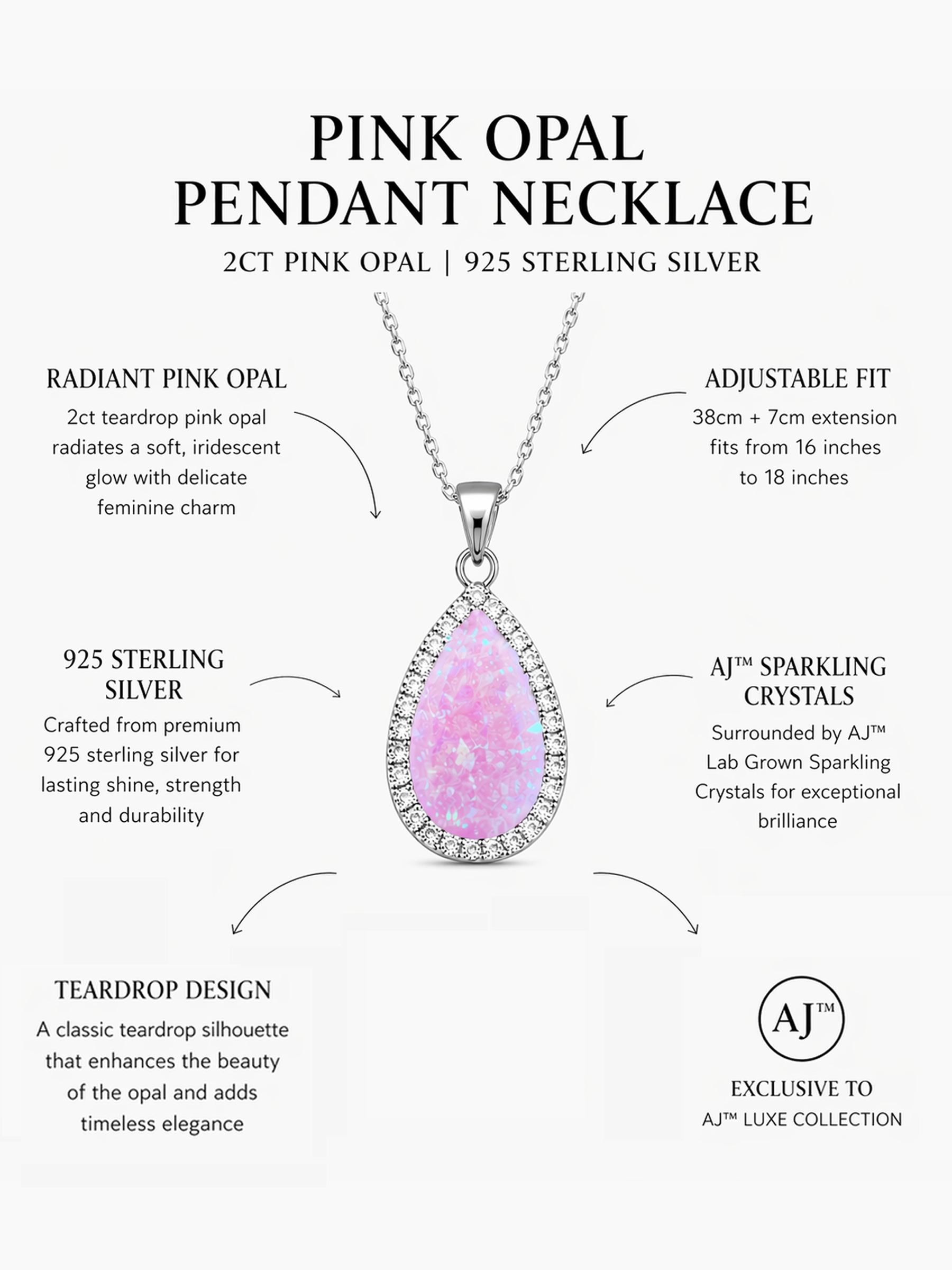 2Ct Pink Opal Pendant Necklace