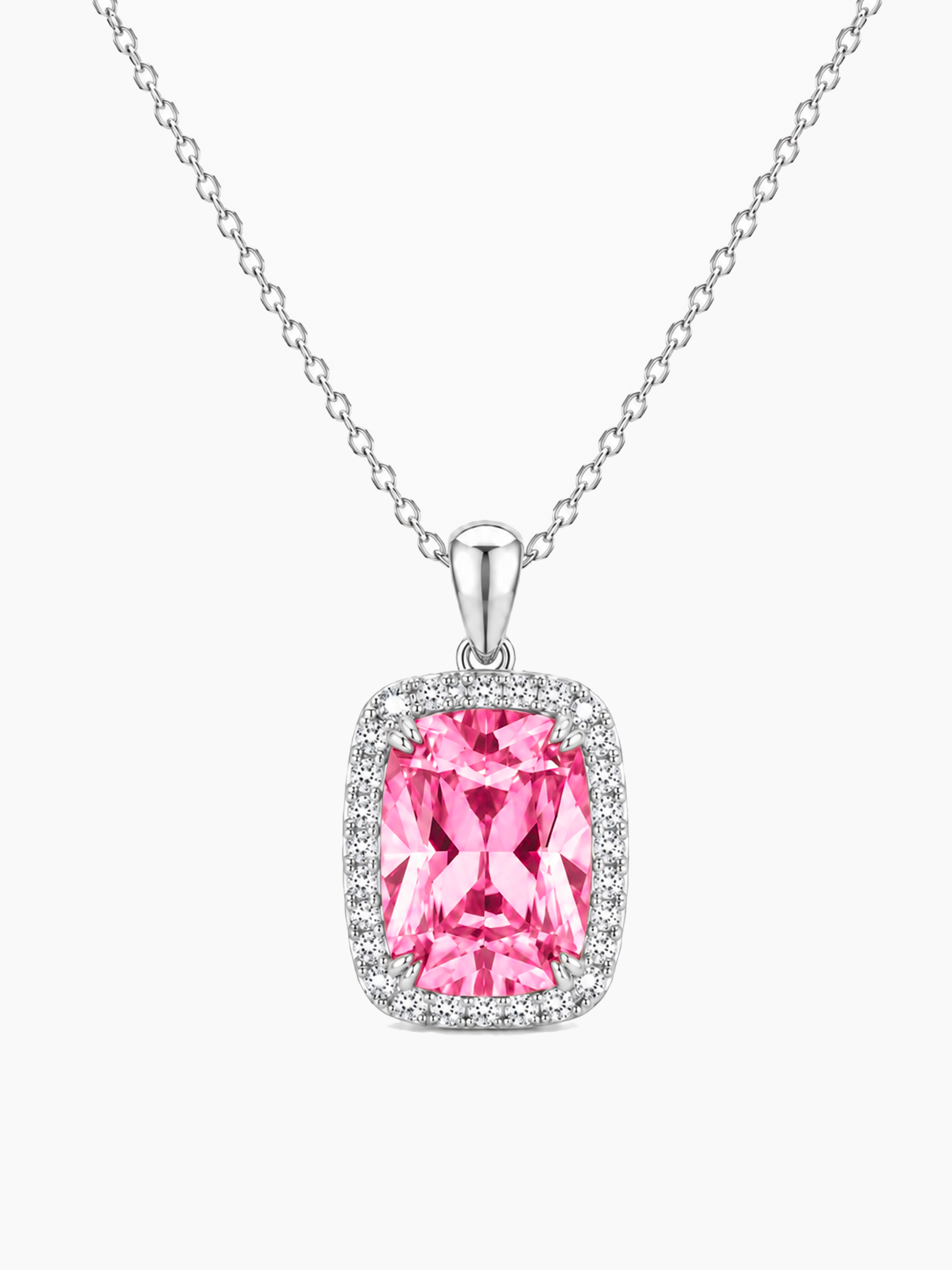 3Ct Lab Pink Sapphire Pendant Necklace