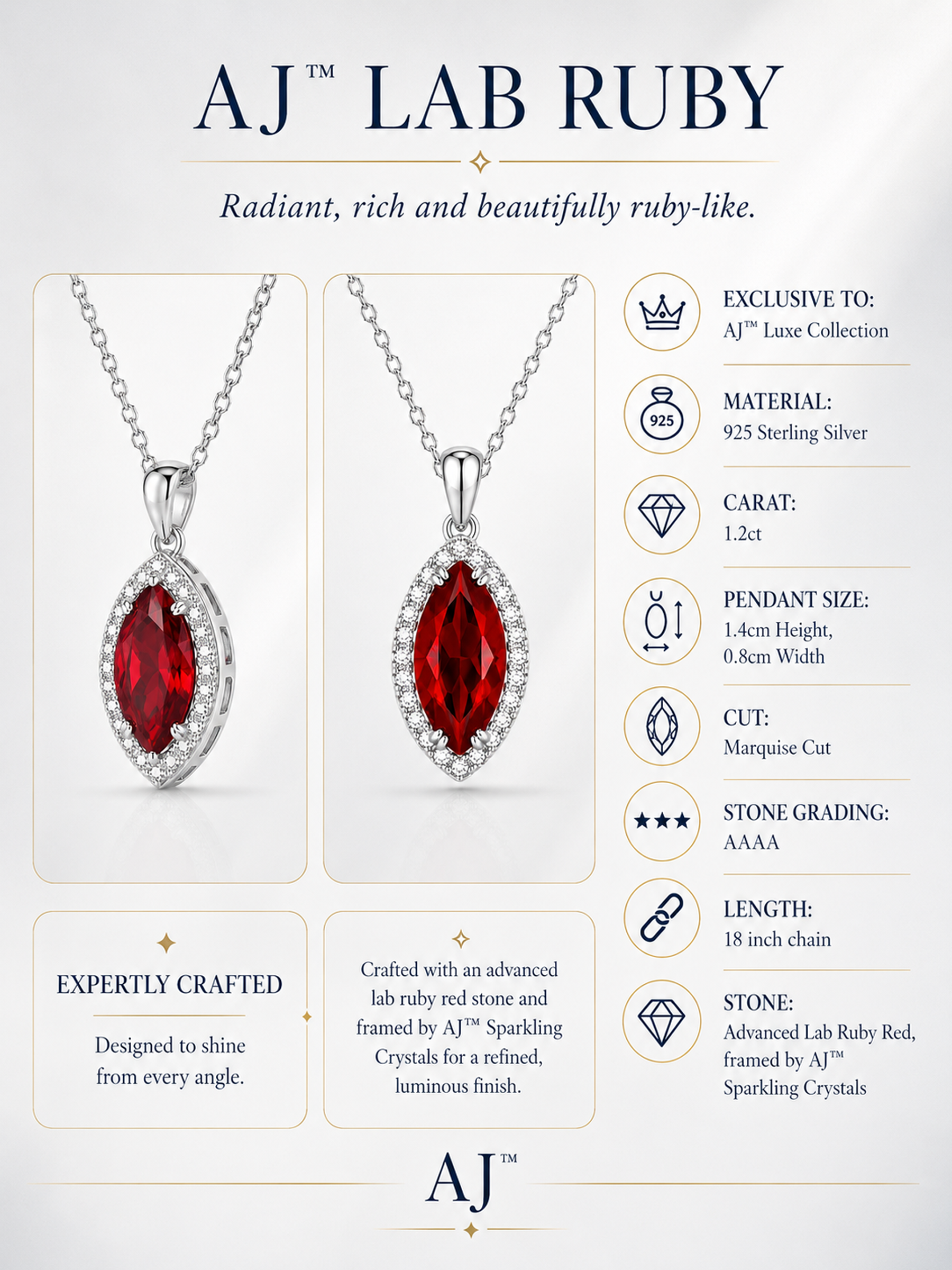 1.2Ct Lab Ruby Marquise Cut Pendant Necklace